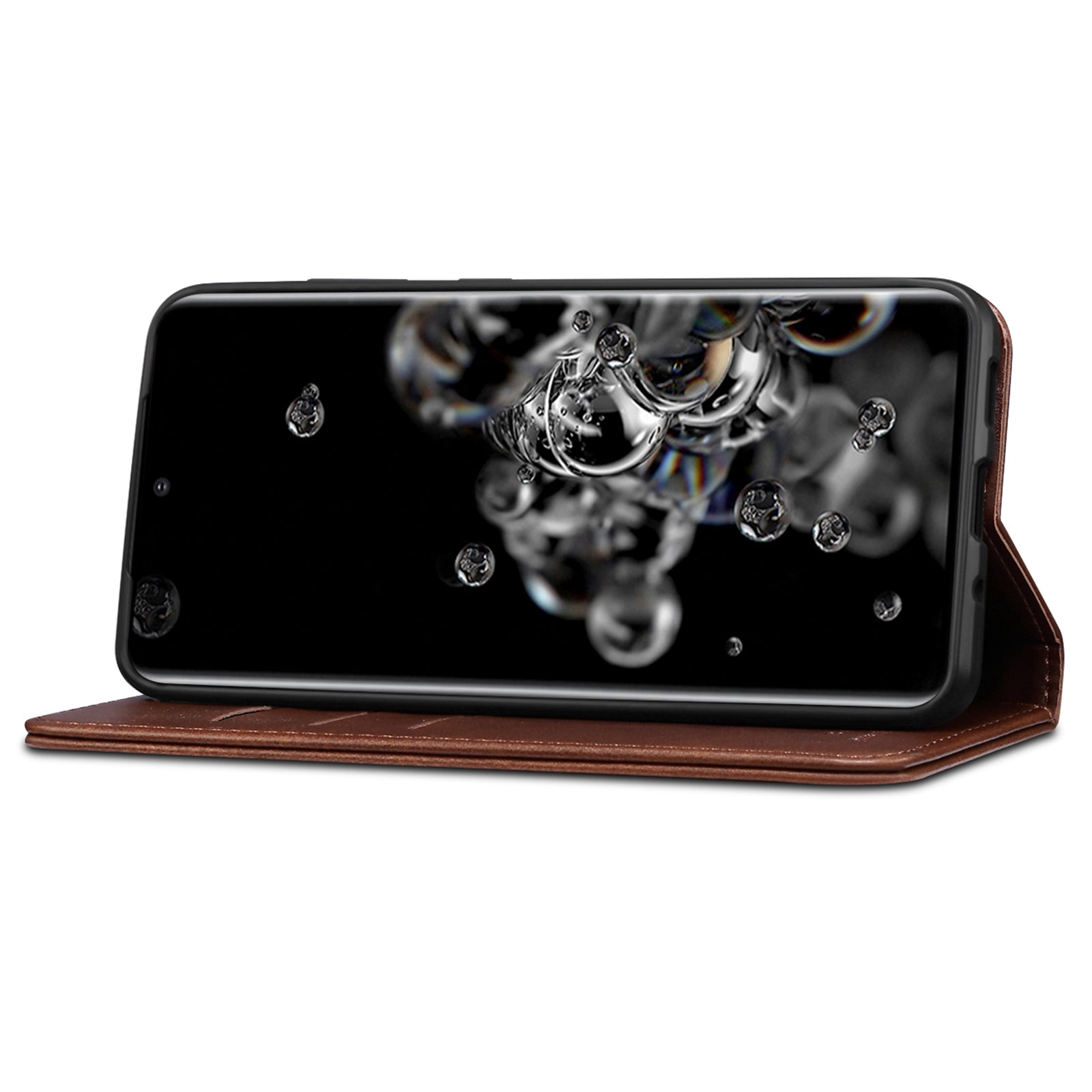 SUTENI Shockproof Leather Case Phone Cover with Stand Wallet for Samsung Galaxy S20 Ultra - Brown