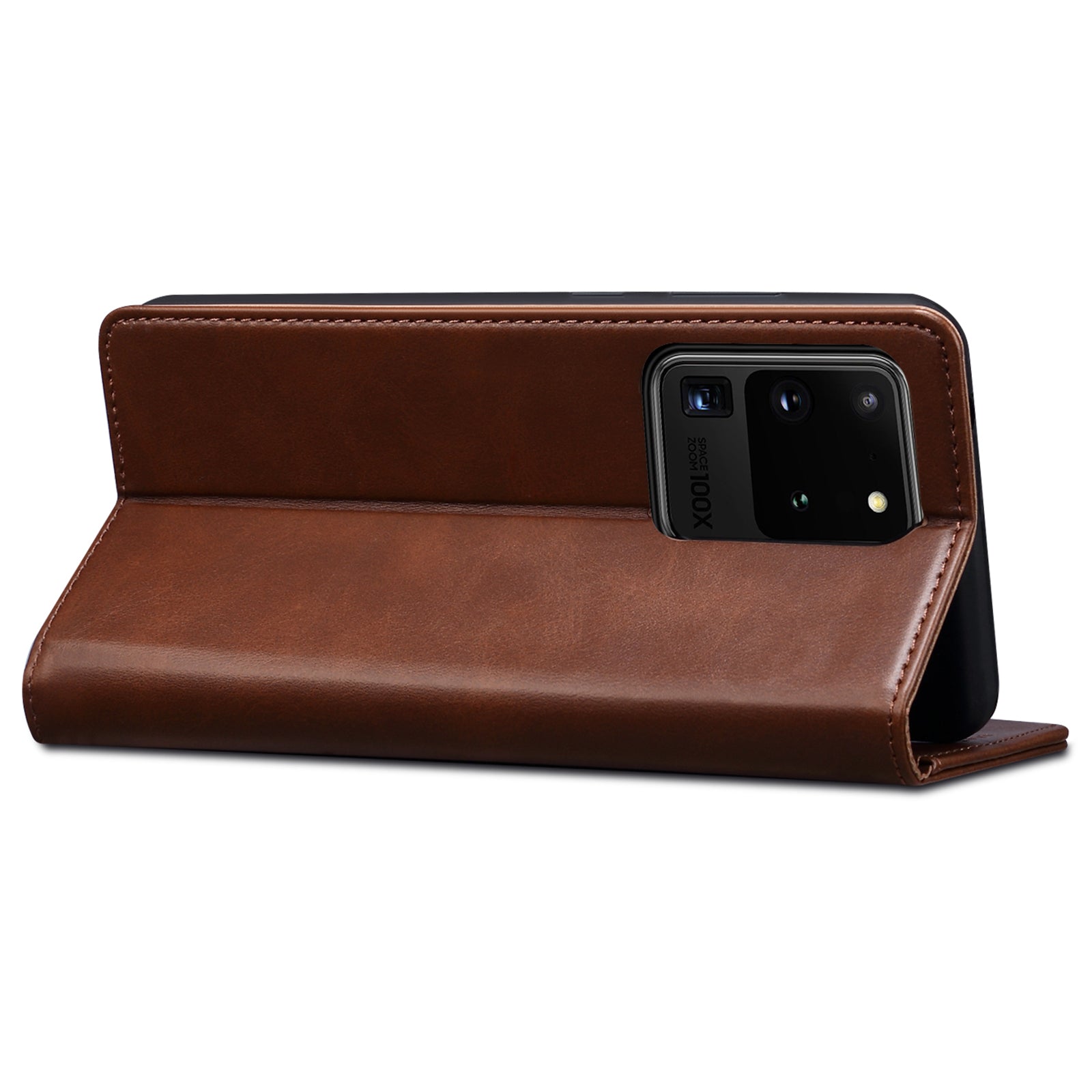 SUTENI Shockproof Leather Case Phone Cover with Stand Wallet for Samsung Galaxy S20 Ultra - Brown