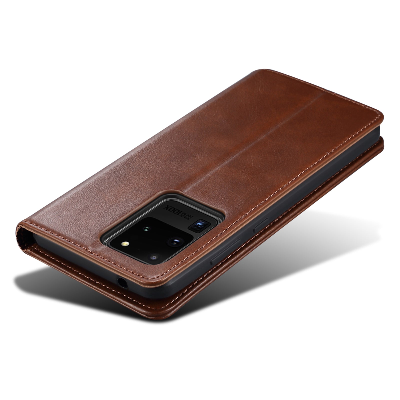 SUTENI Shockproof Leather Case Phone Cover with Stand Wallet for Samsung Galaxy S20 Ultra - Brown