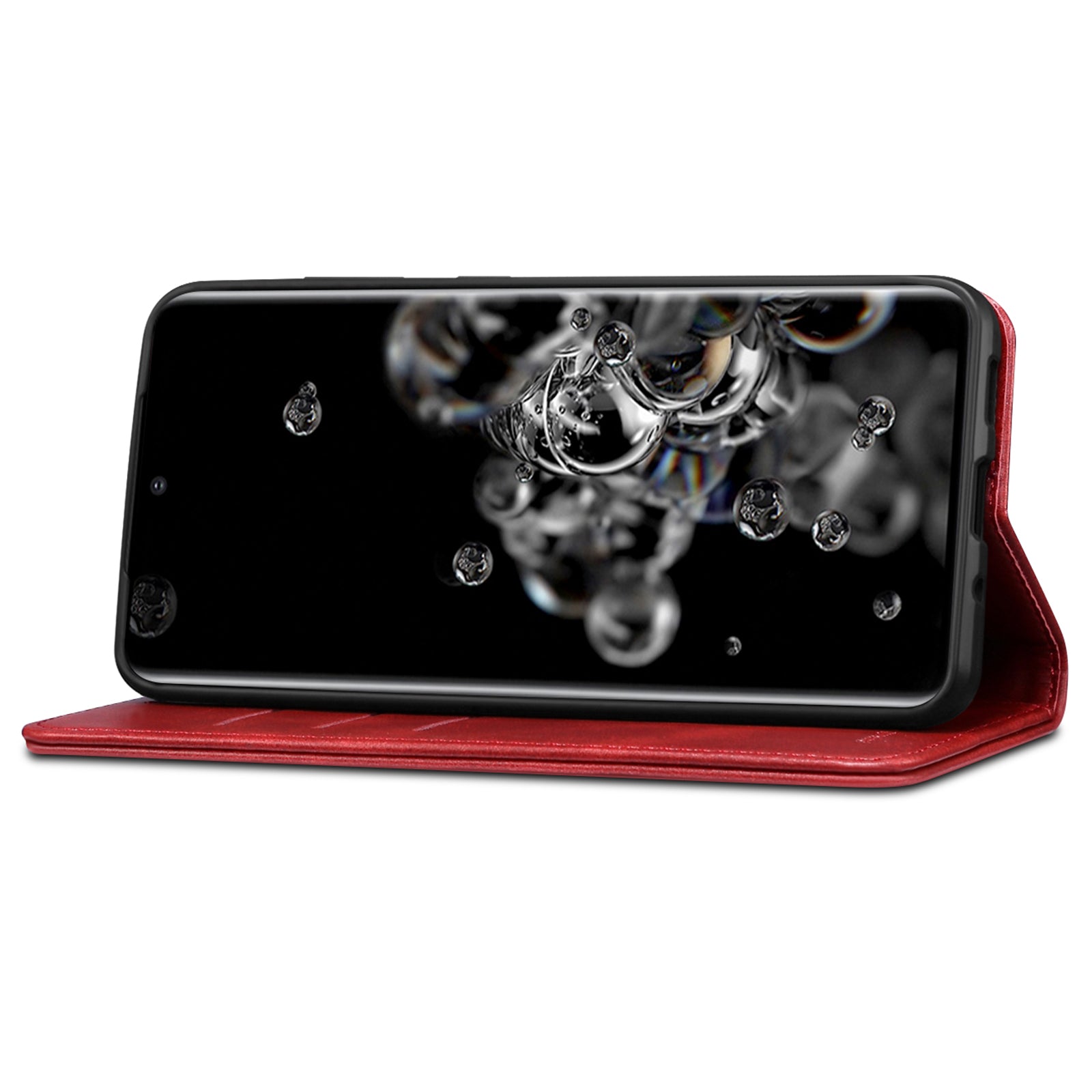 SUTENI Shockproof Leather Case Phone Cover with Stand Wallet for Samsung Galaxy S20 Ultra - Red