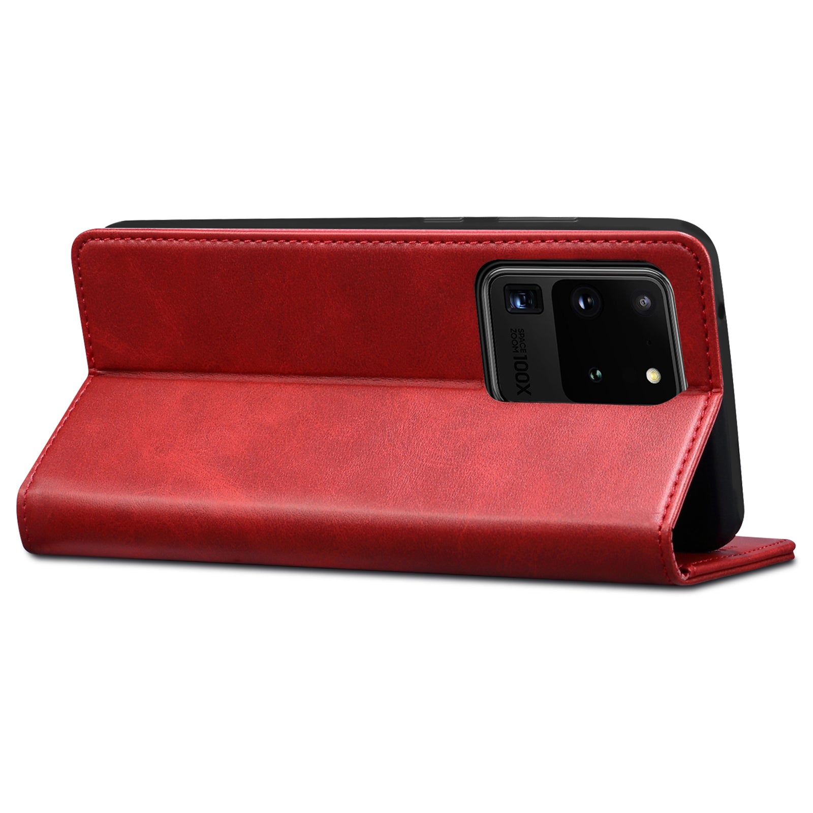 SUTENI Shockproof Leather Case Phone Cover with Stand Wallet for Samsung Galaxy S20 Ultra - Red