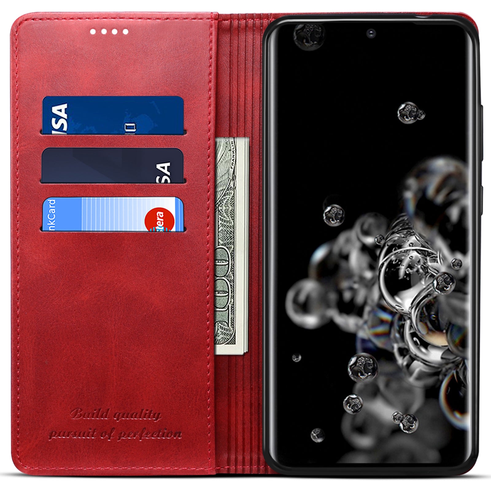 SUTENI Shockproof Leather Case Phone Cover with Stand Wallet for Samsung Galaxy S20 Ultra - Red