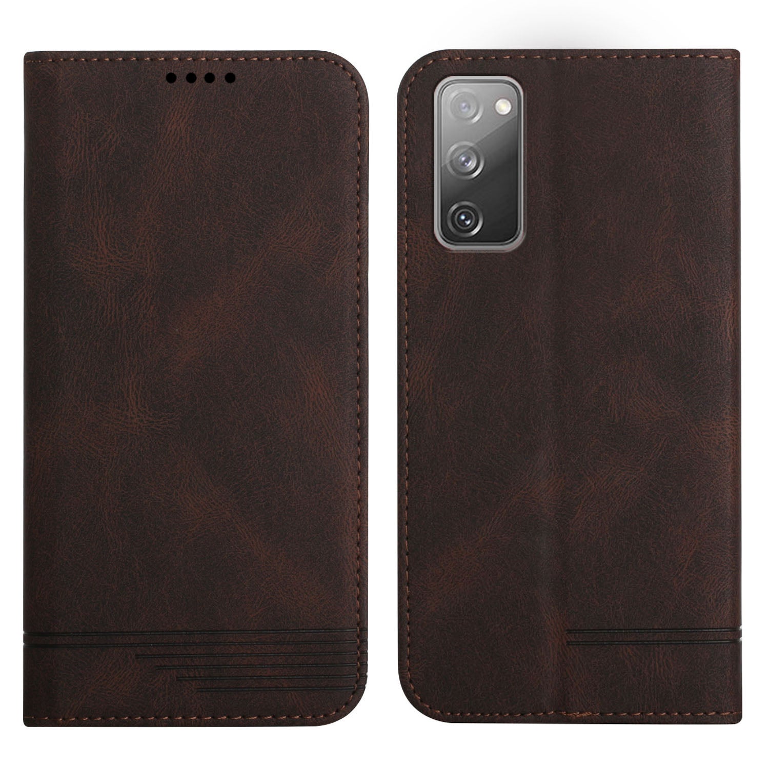 Foldable Stand Magnetic Auto Closure Leather Phone Case with Wallet for Samsung Galaxy S20 FE 2022/S20 FE/S20 FE 5G/S20 Lite - Brown