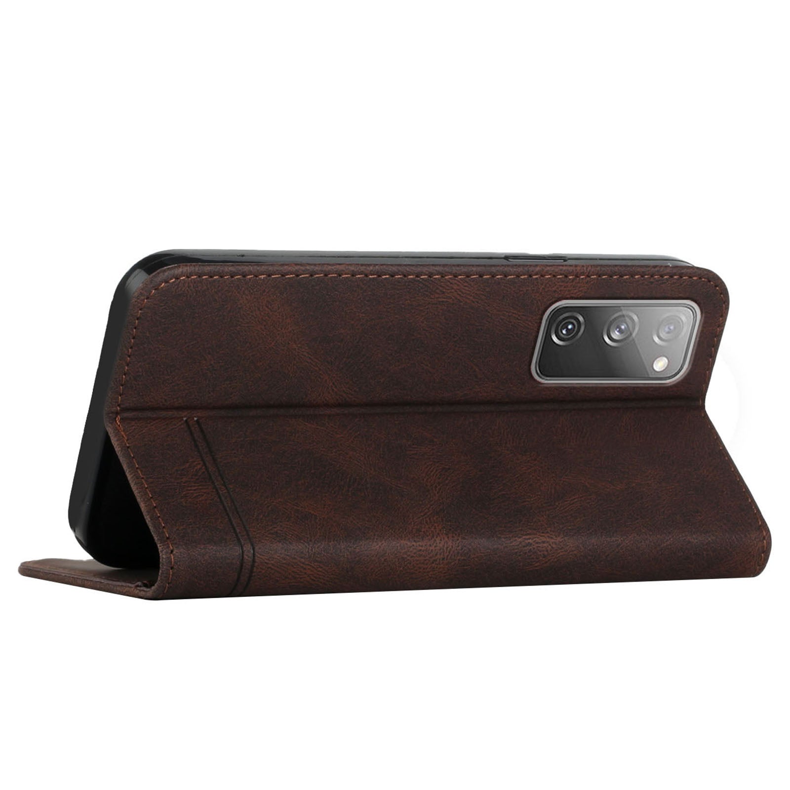 Foldable Stand Magnetic Auto Closure Leather Phone Case with Wallet for Samsung Galaxy S20 FE 2022/S20 FE/S20 FE 5G/S20 Lite - Brown