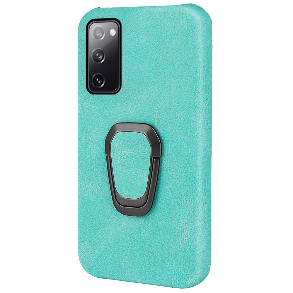 Ring Holder Kickstand Anti-scratch PU Leather Coated PC Phone Cover Case for Samsung Galaxy S20 FE 2022/S20 FE/S20 FE 5G /S20 Fan Edition 5G/S20 Fan Edition 4G/S20 Lite - Matcha Green