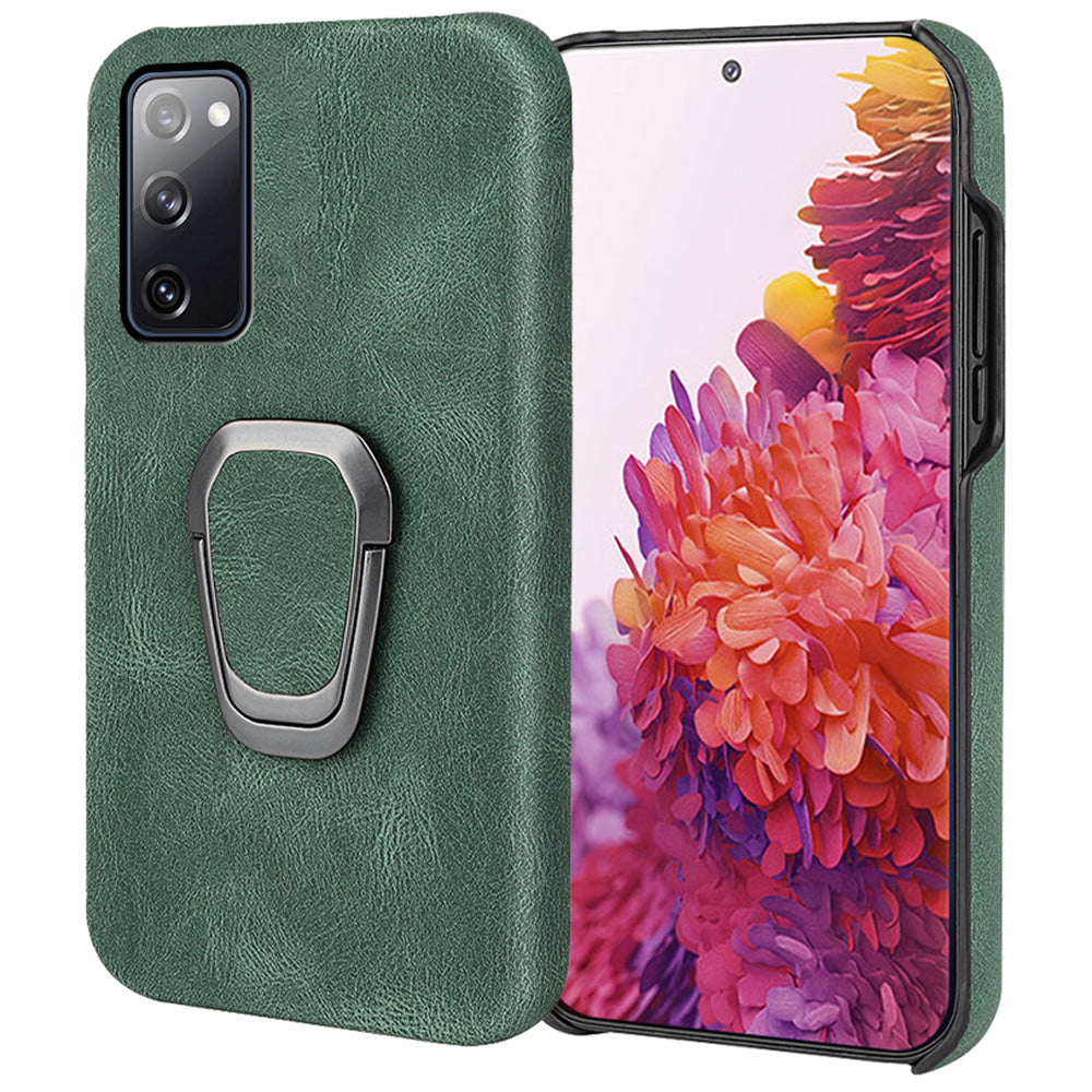 Ring Holder Kickstand Anti-scratch PU Leather Coated PC Phone Cover Case for Samsung Galaxy S20 FE 2022/S20 FE/S20 FE 5G/S20 Fan Edition 5G/S20 Fan Edition 4G/S20 Lite - Green