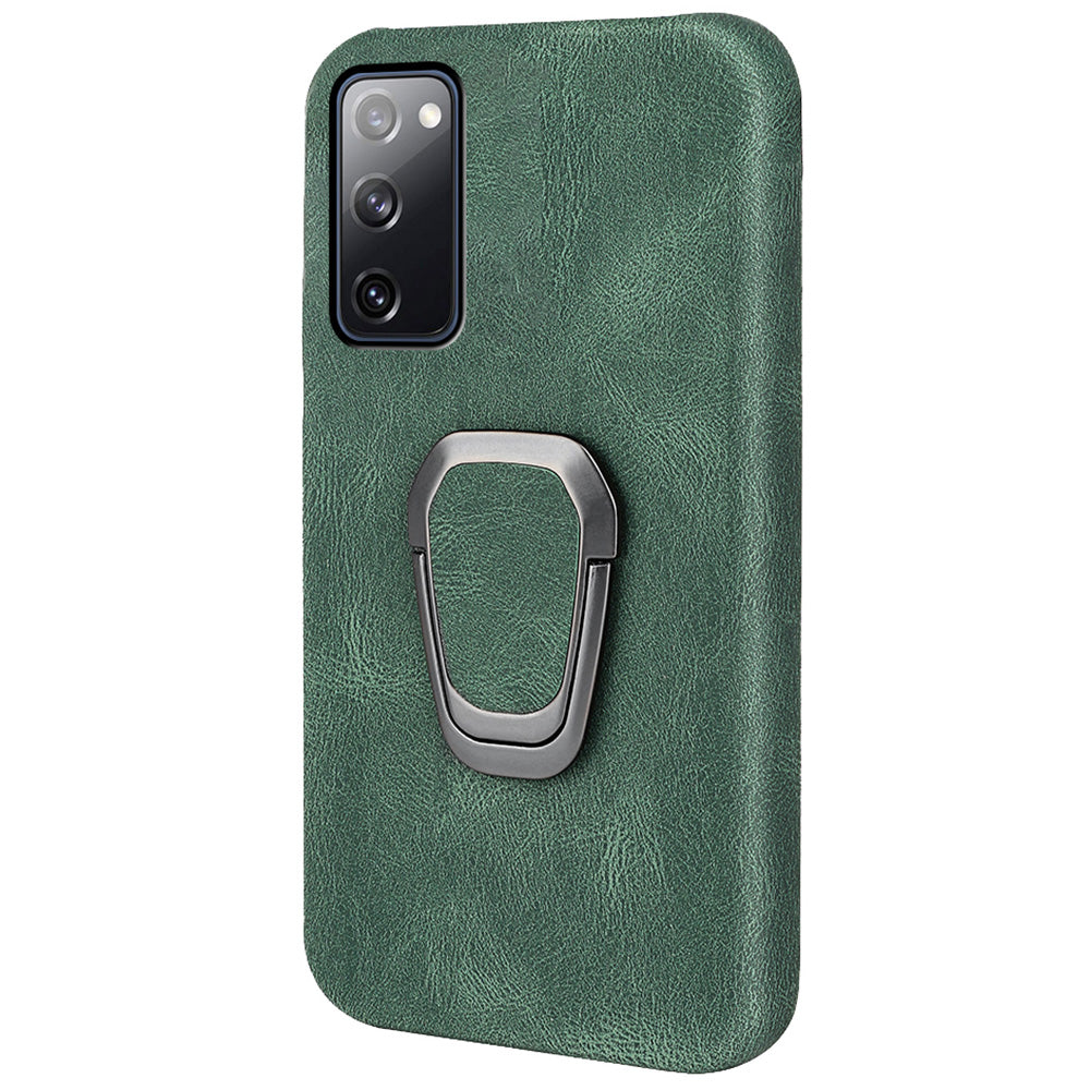 Ring Holder Kickstand Anti-scratch PU Leather Coated PC Phone Cover Case for Samsung Galaxy S20 FE 2022/S20 FE/S20 FE 5G/S20 Fan Edition 5G/S20 Fan Edition 4G/S20 Lite - Green