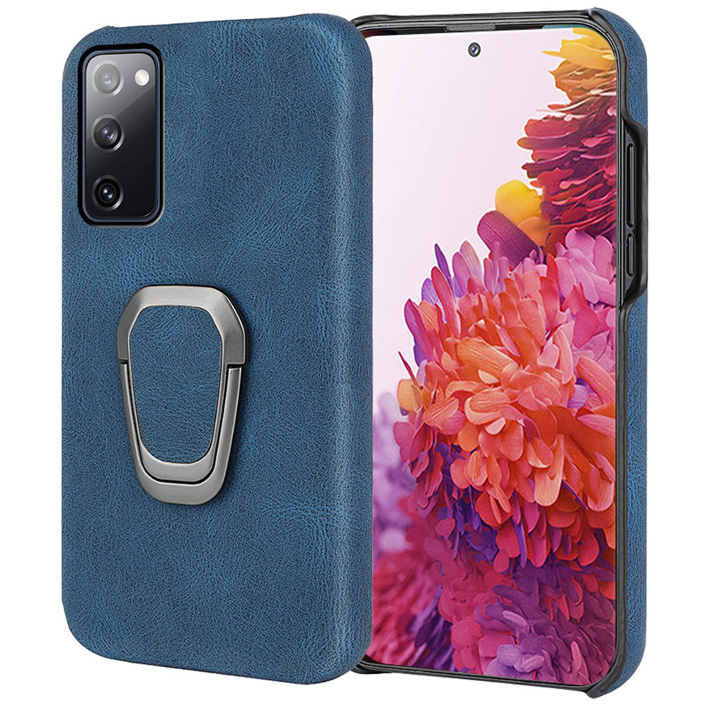 Ring Holder Kickstand Anti-scratch PU Leather Coated PC Phone Cover Case for Samsung Galaxy S20 FE 2022/S20 FE/S20 FE 5G /S20 Fan Edition 5G/S20 Fan Edition 4G/S20 Lite - Blue