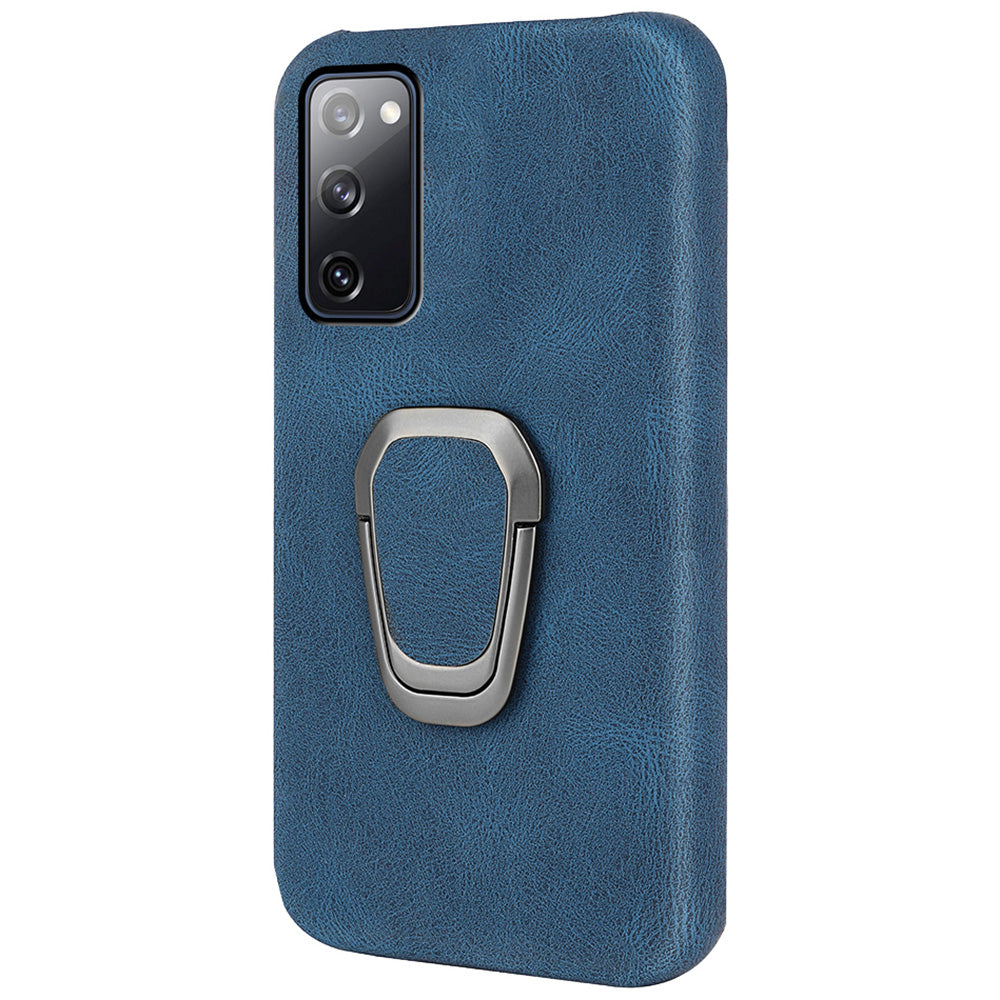 Ring Holder Kickstand Anti-scratch PU Leather Coated PC Phone Cover Case for Samsung Galaxy S20 FE 2022/S20 FE/S20 FE 5G /S20 Fan Edition 5G/S20 Fan Edition 4G/S20 Lite - Blue