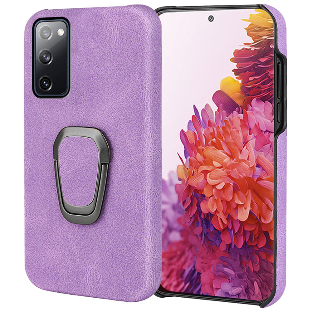 Ring Holder Kickstand Anti-scratch PU Leather Coated PC Phone Cover Case for Samsung Galaxy S20 FE 2022/S20 FE/S20 FE 5G /S20 Fan Edition 5G/S20 Fan Edition 4G/S20 Lite - Purple