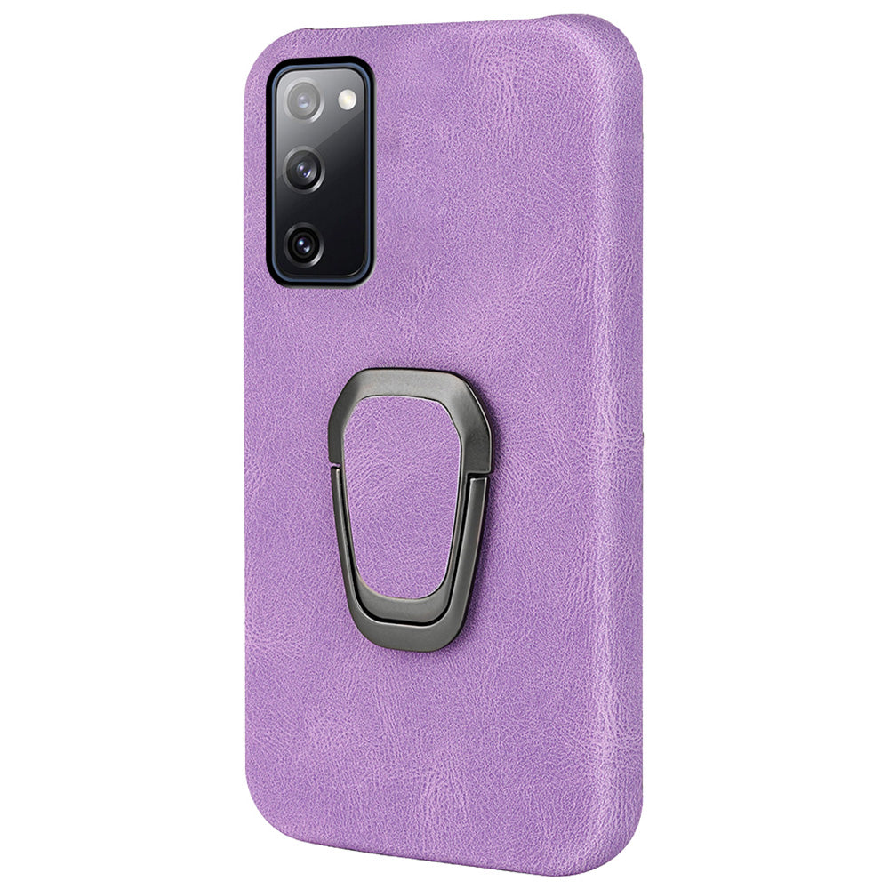 Ring Holder Kickstand Anti-scratch PU Leather Coated PC Phone Cover Case for Samsung Galaxy S20 FE 2022/S20 FE/S20 FE 5G /S20 Fan Edition 5G/S20 Fan Edition 4G/S20 Lite - Purple