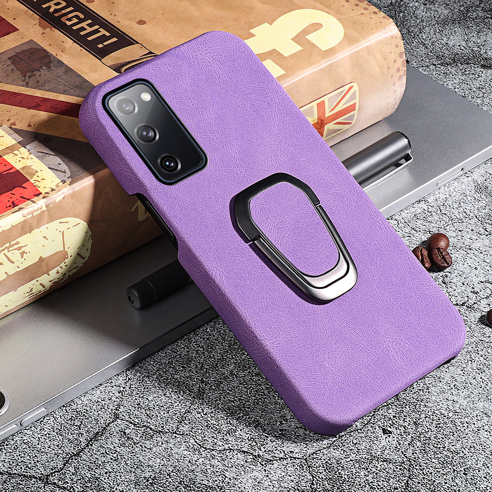 Ring Holder Kickstand Anti-scratch PU Leather Coated PC Phone Cover Case for Samsung Galaxy S20 FE 2022/S20 FE/S20 FE 5G /S20 Fan Edition 5G/S20 Fan Edition 4G/S20 Lite - Purple