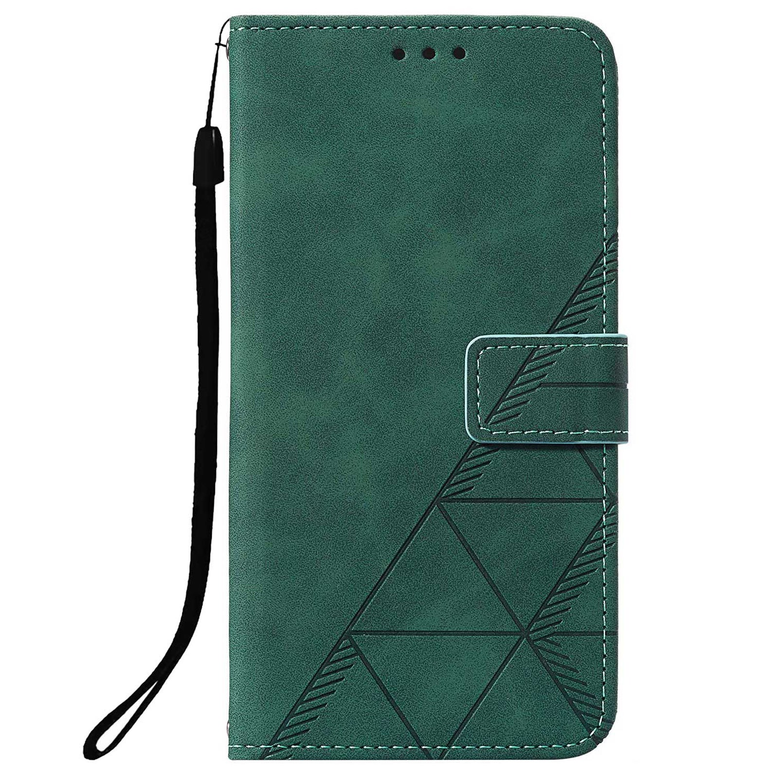 PU Leather Imprinting Lines Wallet Case Stand Feature Shockproof TPU Shell with Strap for Samsung Galaxy S20 4G/S20 5G - Blackish Green