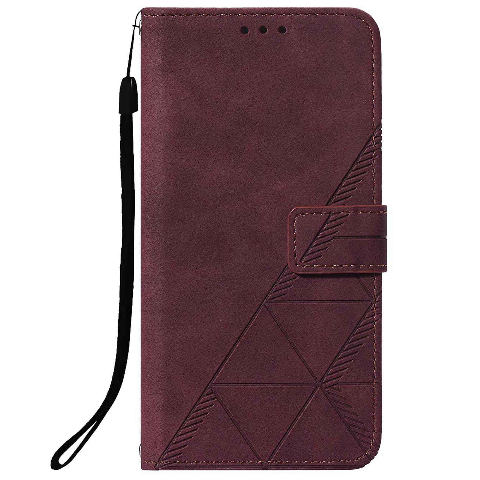 PU Leather Imprinting Lines Wallet Case Stand Feature Shockproof TPU Shell with Strap for Samsung Galaxy S20 4G/S20 5G - Wine Red