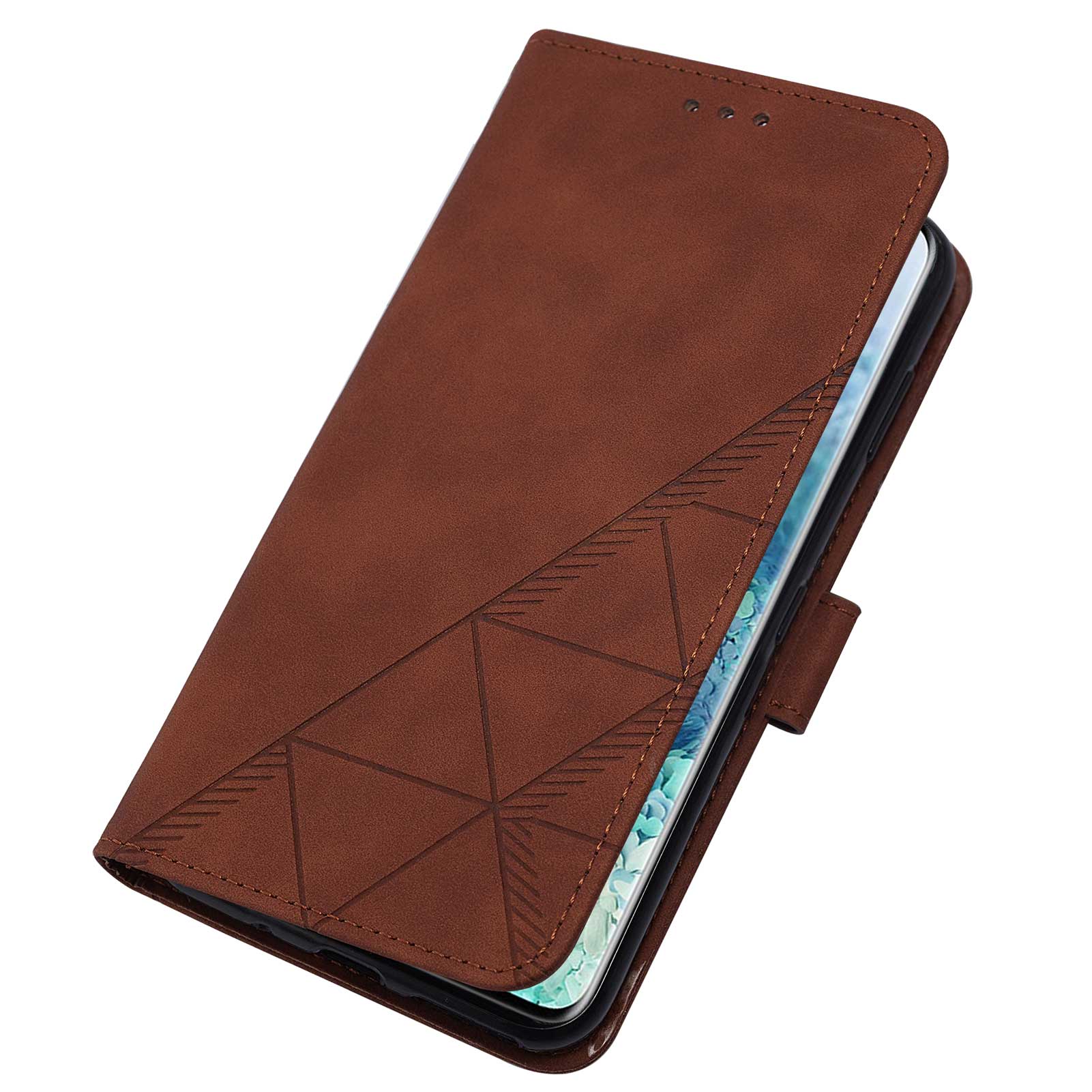 PU Leather Imprinting Lines Wallet Case Stand Feature Shockproof TPU Shell with Strap for Samsung Galaxy S20 4G/S20 5G - Brown