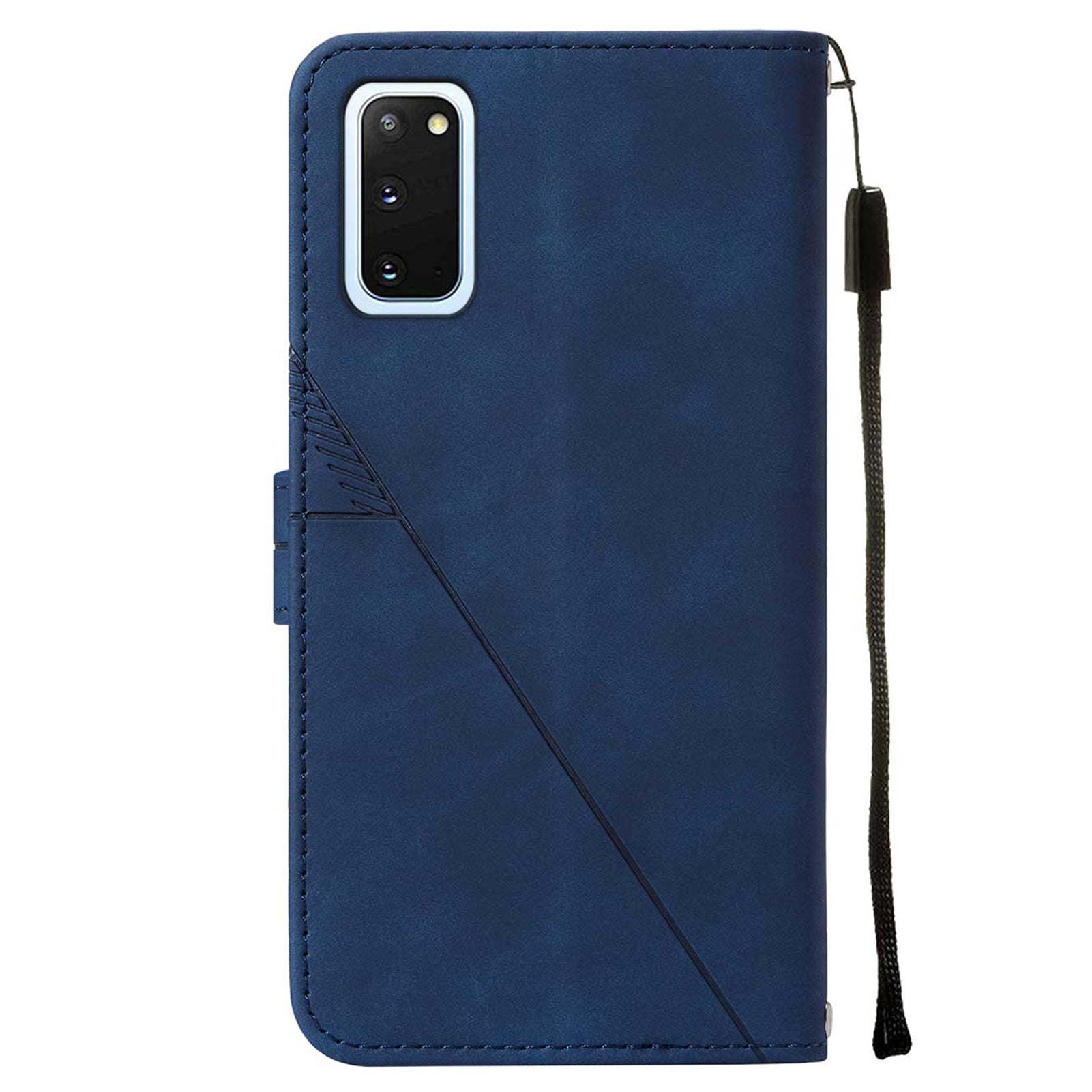 PU Leather Imprinting Lines Wallet Case Stand Feature Shockproof TPU Shell with Strap for Samsung Galaxy S20 4G/S20 5G - Sapphire