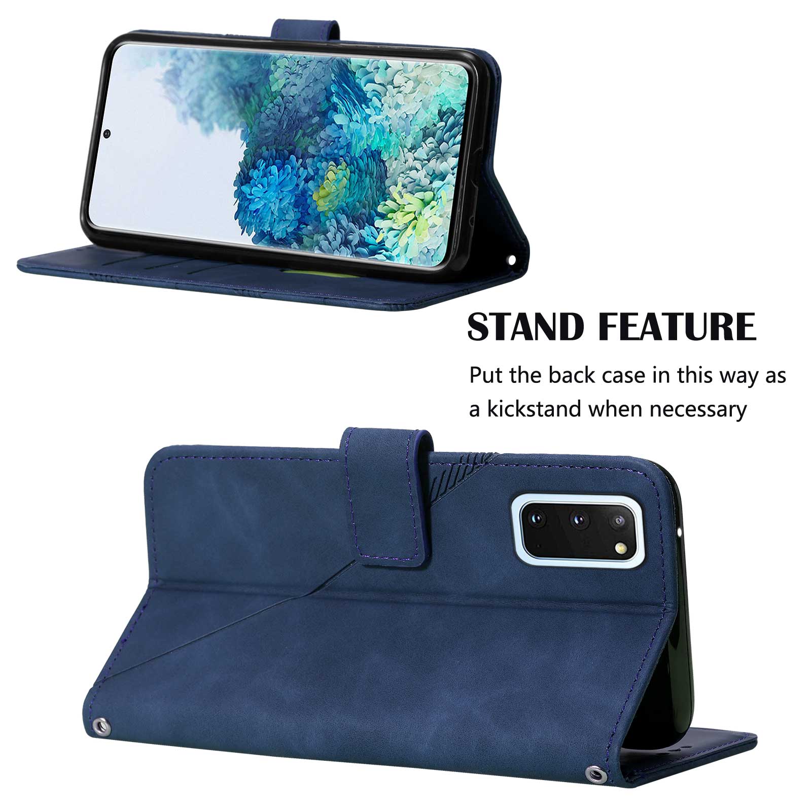 PU Leather Imprinting Lines Wallet Case Stand Feature Shockproof TPU Shell with Strap for Samsung Galaxy S20 4G/S20 5G - Sapphire