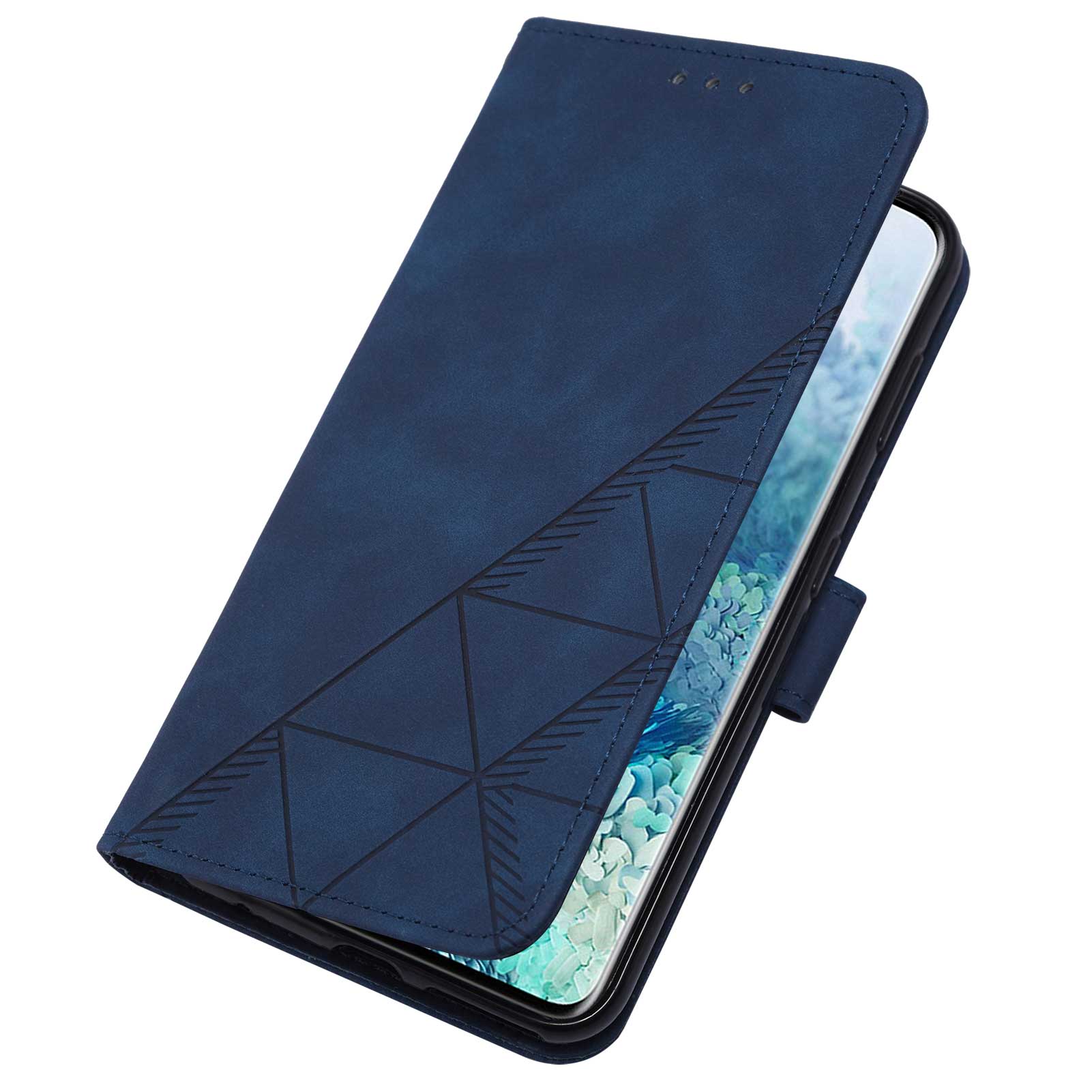 PU Leather Imprinting Lines Wallet Case Stand Feature Shockproof TPU Shell with Strap for Samsung Galaxy S20 4G/S20 5G - Sapphire