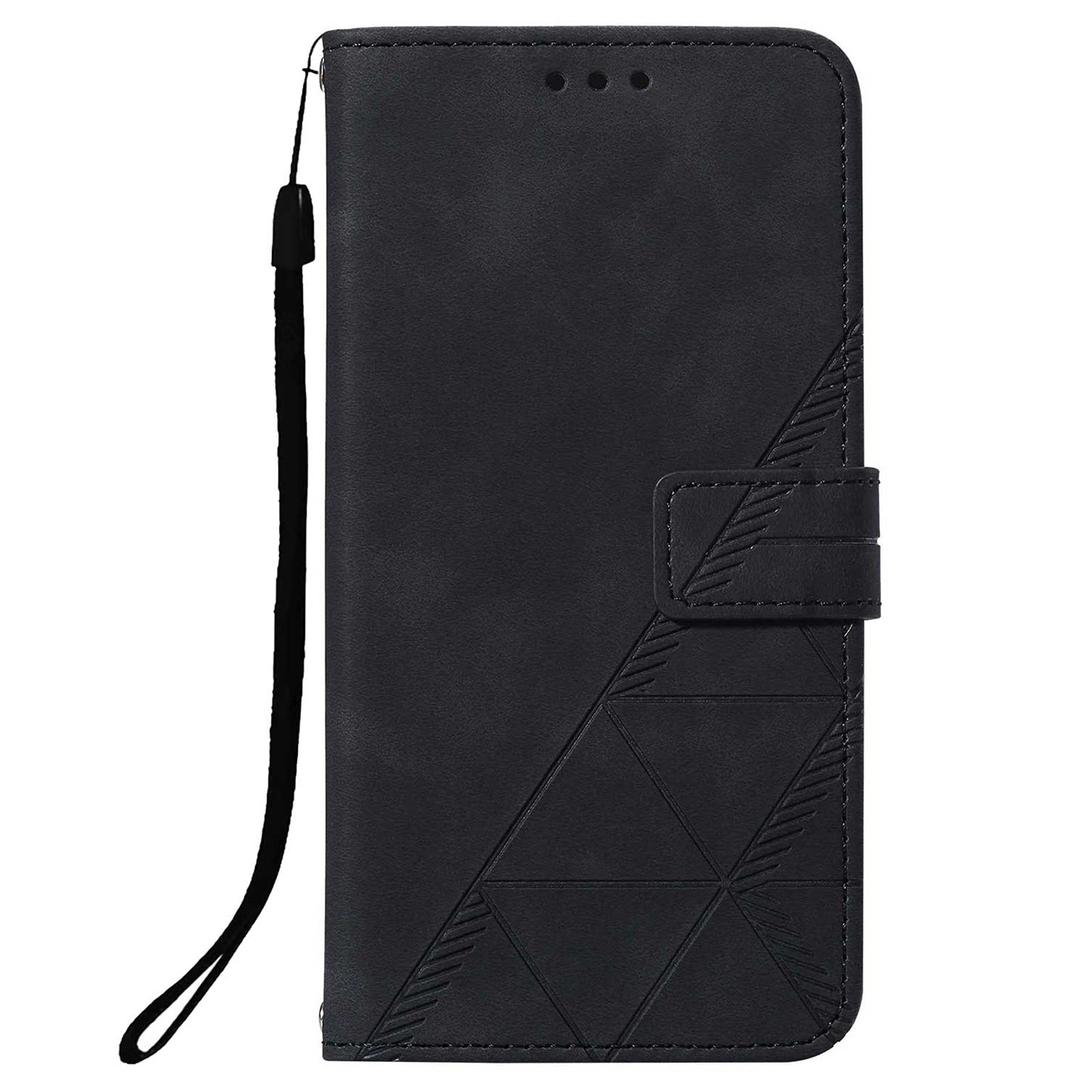 PU Leather Imprinting Lines Wallet Case Stand Feature Shockproof TPU Shell with Strap for Samsung Galaxy S20 4G/S20 5G - Black