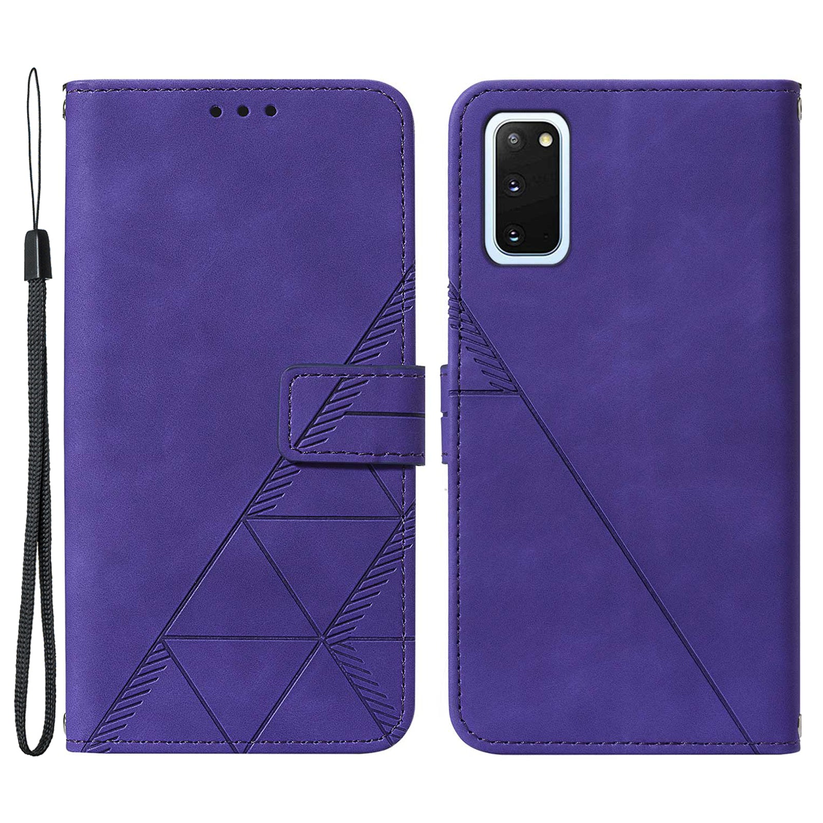 PU Leather Imprinting Lines Wallet Case Stand Feature Shockproof TPU Shell with Strap for Samsung Galaxy S20 4G/S20 5G - Purple