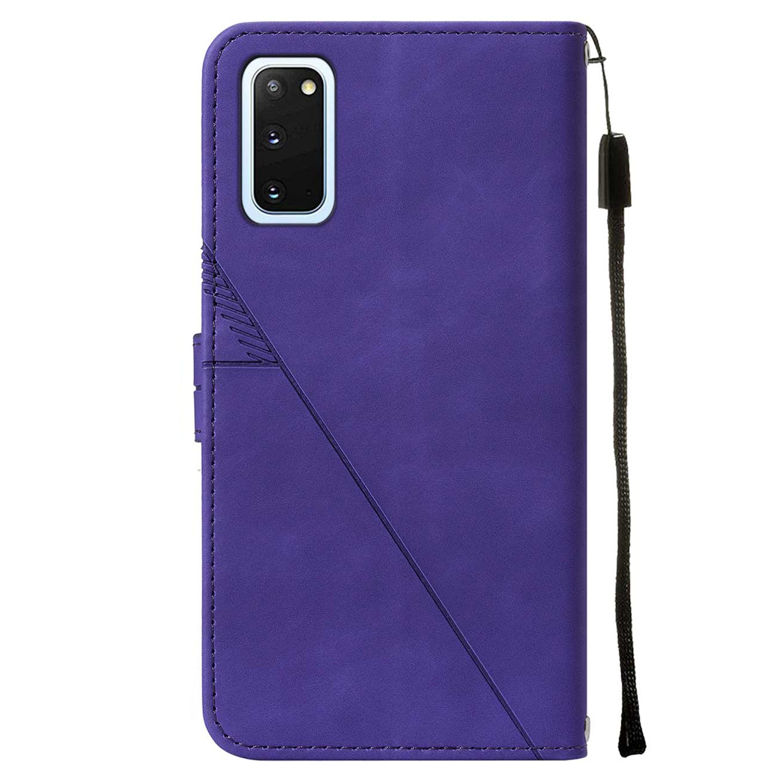 PU Leather Imprinting Lines Wallet Case Stand Feature Shockproof TPU Shell with Strap for Samsung Galaxy S20 4G/S20 5G - Purple