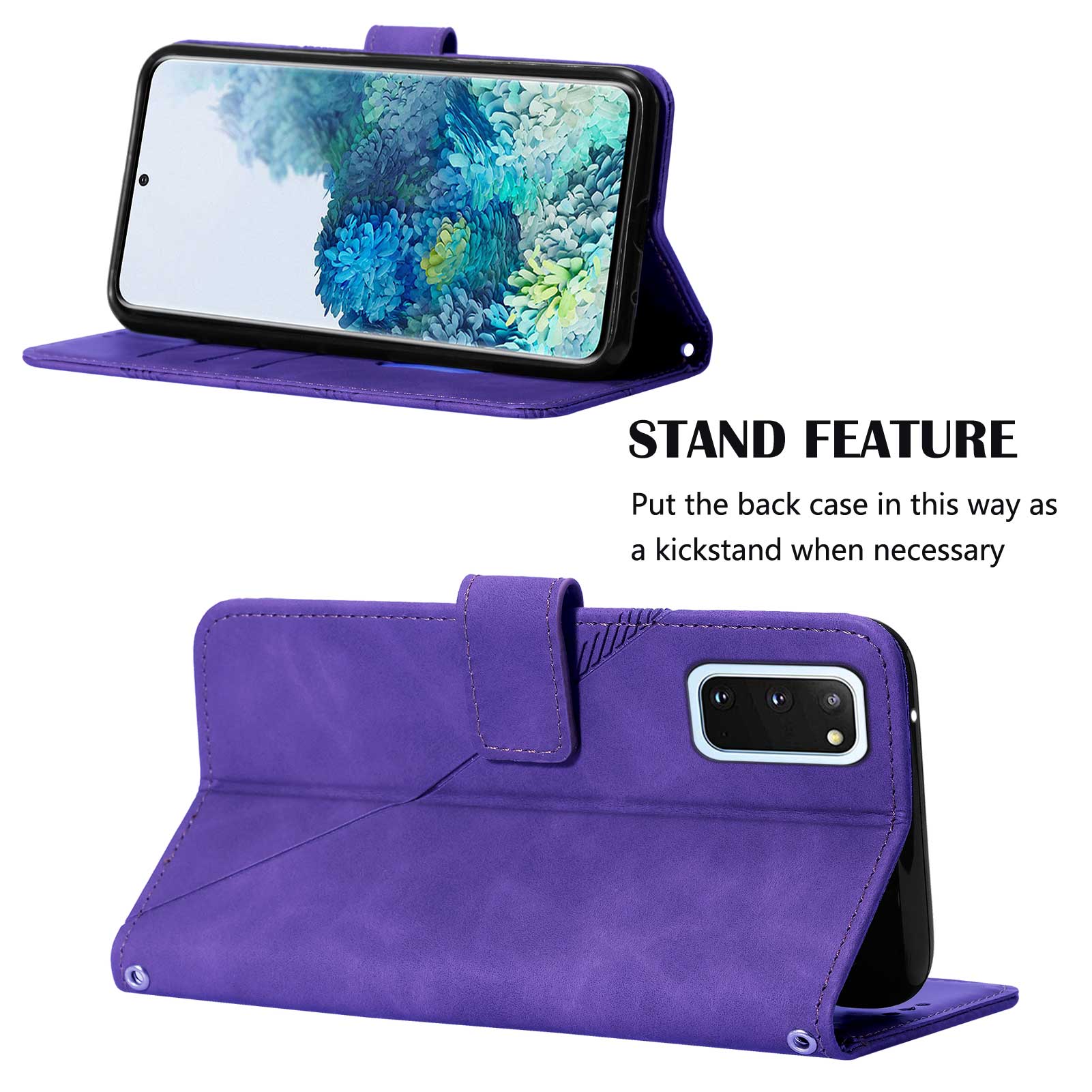 PU Leather Imprinting Lines Wallet Case Stand Feature Shockproof TPU Shell with Strap for Samsung Galaxy S20 4G/S20 5G - Purple