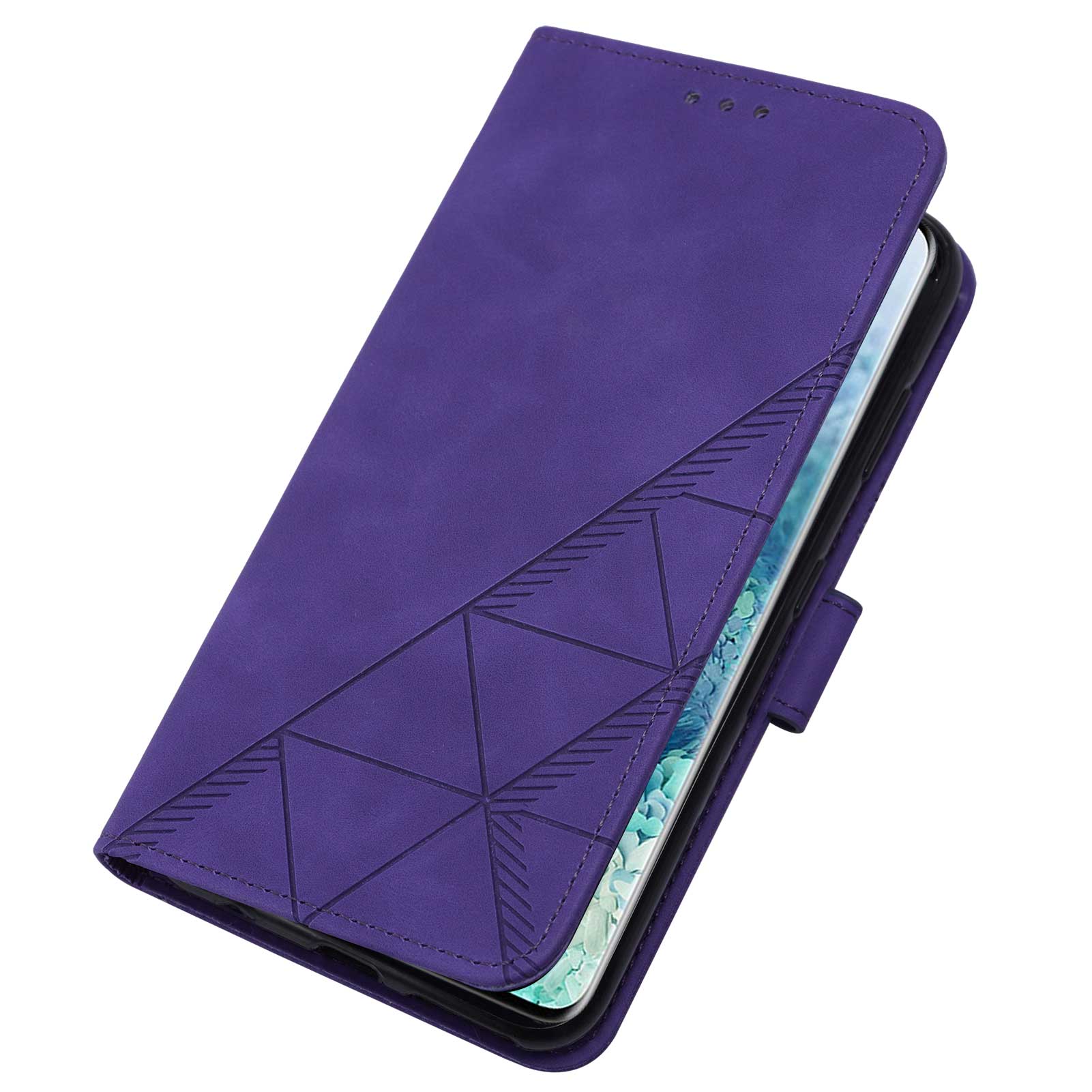 PU Leather Imprinting Lines Wallet Case Stand Feature Shockproof TPU Shell with Strap for Samsung Galaxy S20 4G/S20 5G - Purple