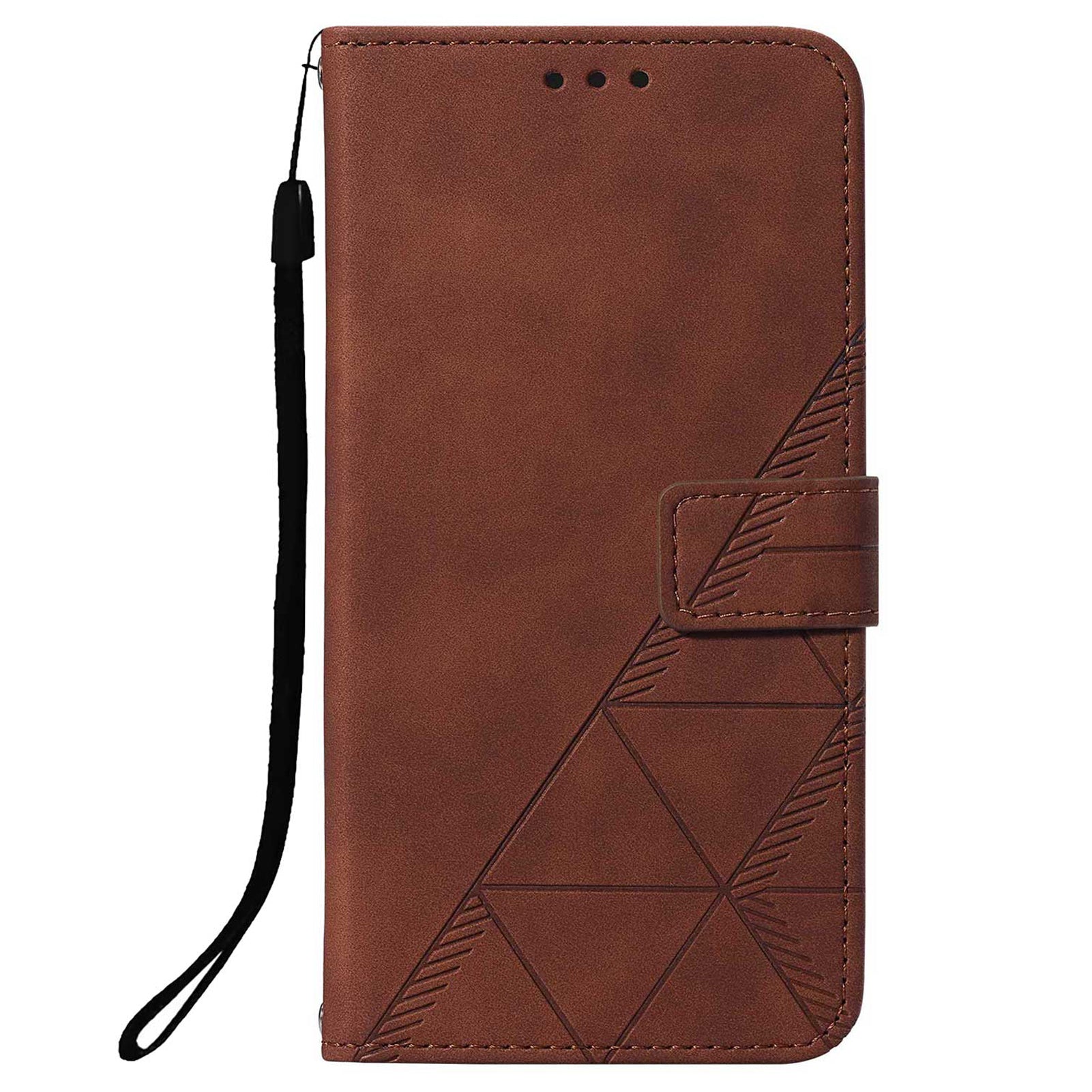 Imprinting Lines PU Leather Folio Flip Wallet Case Stand Magnetic Closure TPU Interior Phone Cover with Strap for Samsung Galaxy S20 Ultra - Brown