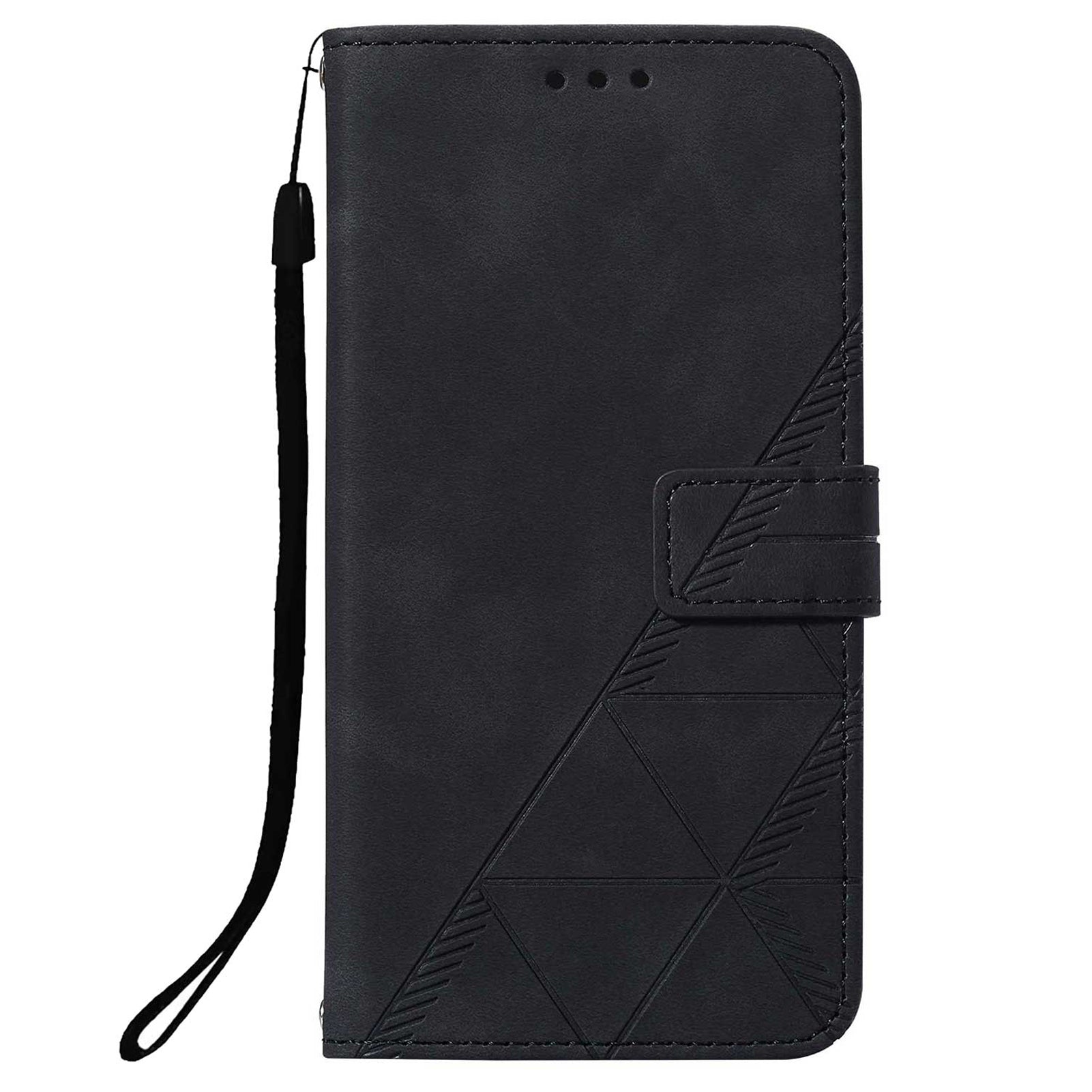 Imprinting Lines PU Leather Folio Flip Wallet Case Stand Magnetic Closure TPU Interior Phone Cover with Strap for Samsung Galaxy S20 Ultra - Black