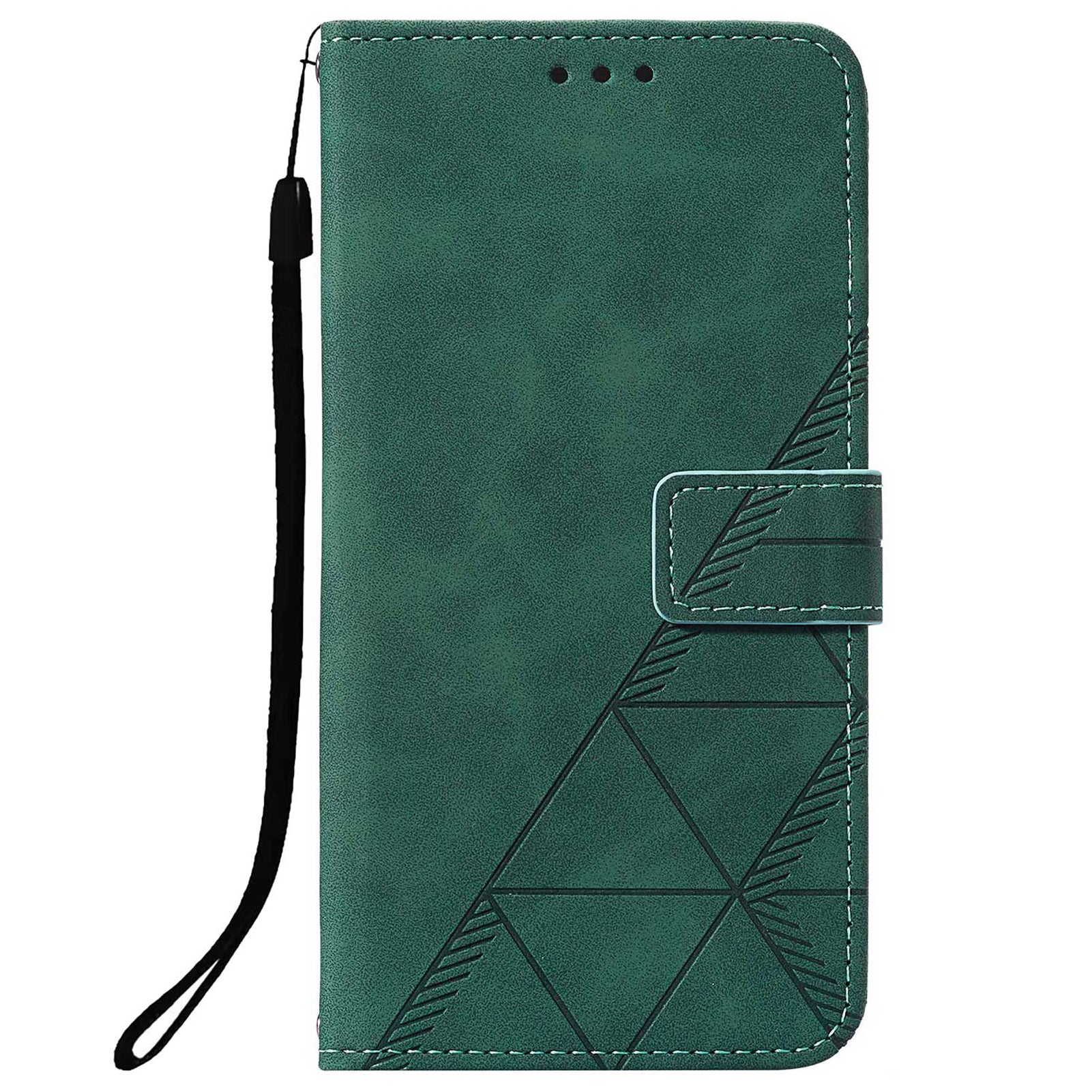 Imprinting Lines PU Leather Folio Flip Wallet Case Stand Magnetic Closure TPU Interior Phone Cover with Strap for Samsung Galaxy S20 Ultra - Blackish Green