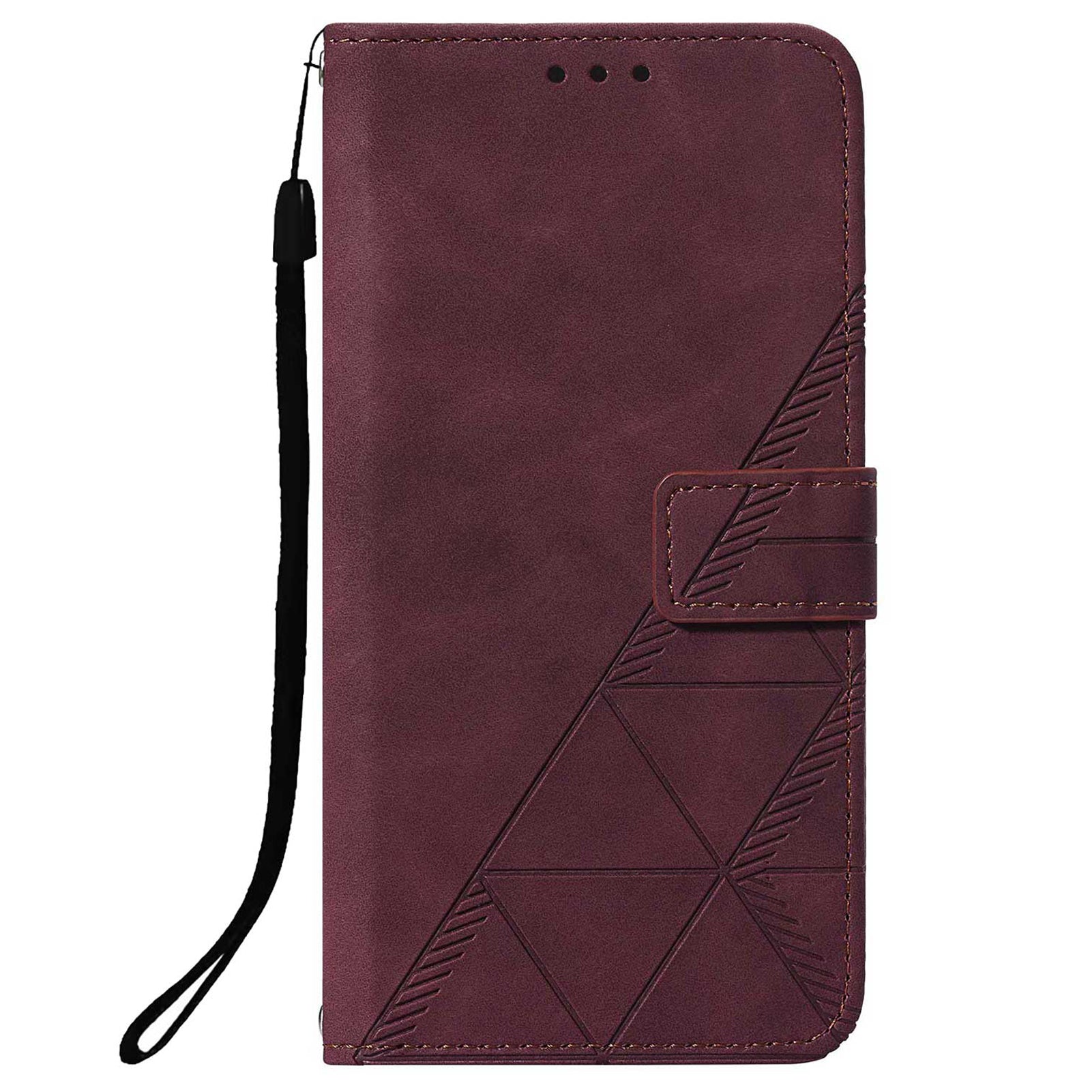 Imprinting Lines PU Leather Folio Flip Wallet Case Stand Magnetic Closure TPU Interior Phone Cover with Strap for Samsung Galaxy S20 Ultra - Wine Red