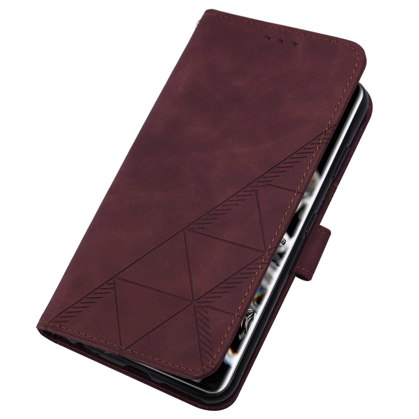 Imprinting Lines PU Leather Folio Flip Wallet Case Stand Magnetic Closure TPU Interior Phone Cover with Strap for Samsung Galaxy S20 Ultra - Wine Red