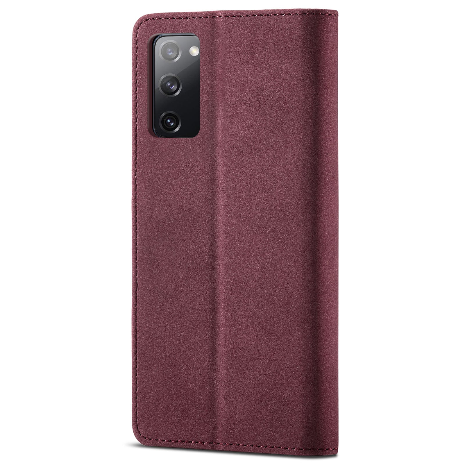 RFID Blocking Anti-scratch Matte Anti-fall PU Leather Stand Wallet Design Phone Case Cover for Samsung Galaxy S20 FE 2022/S20 FE/S20 FE 5G/S20 Lite - Wine Red