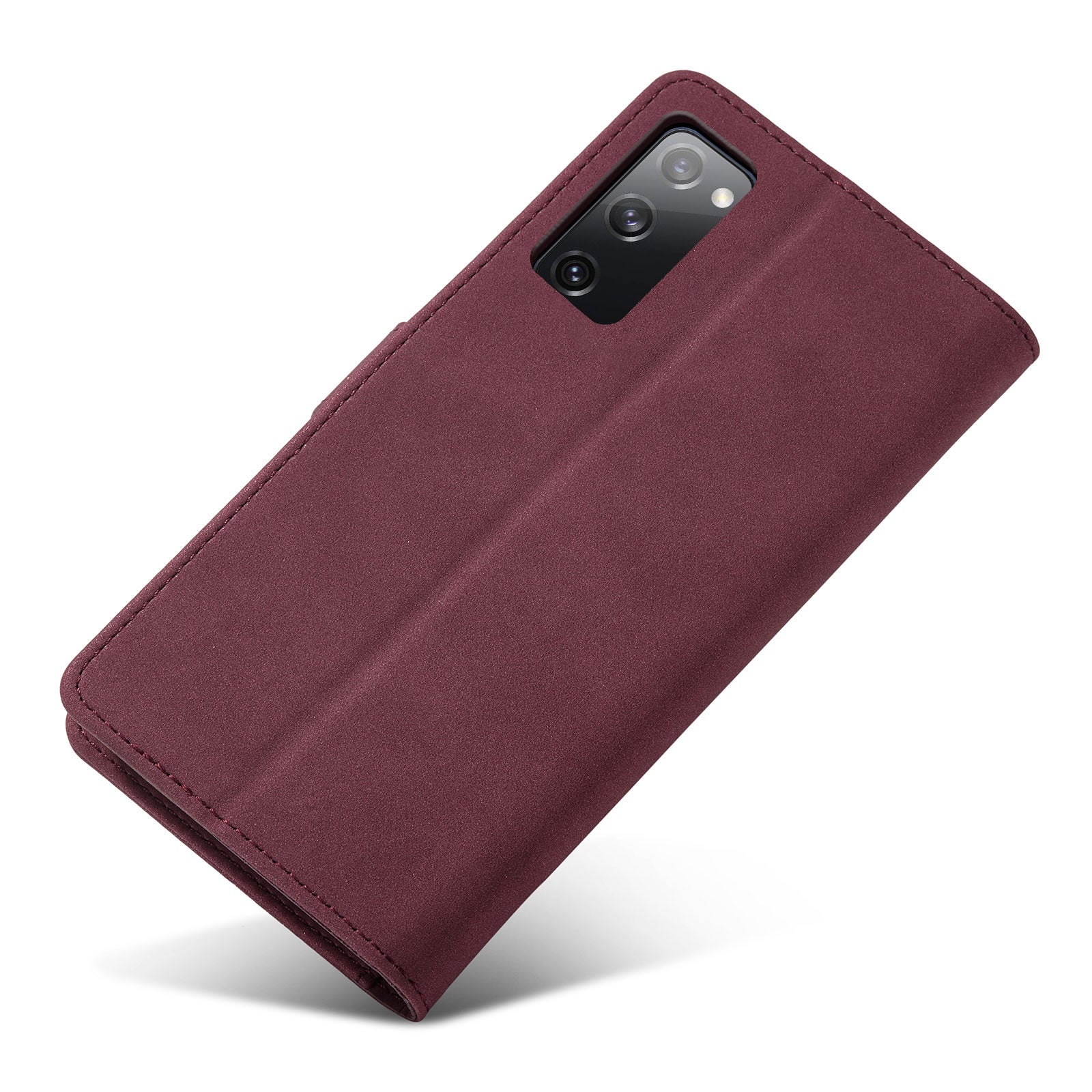 RFID Blocking Anti-scratch Matte Anti-fall PU Leather Stand Wallet Design Phone Case Cover for Samsung Galaxy S20 FE 2022/S20 FE/S20 FE 5G/S20 Lite - Wine Red