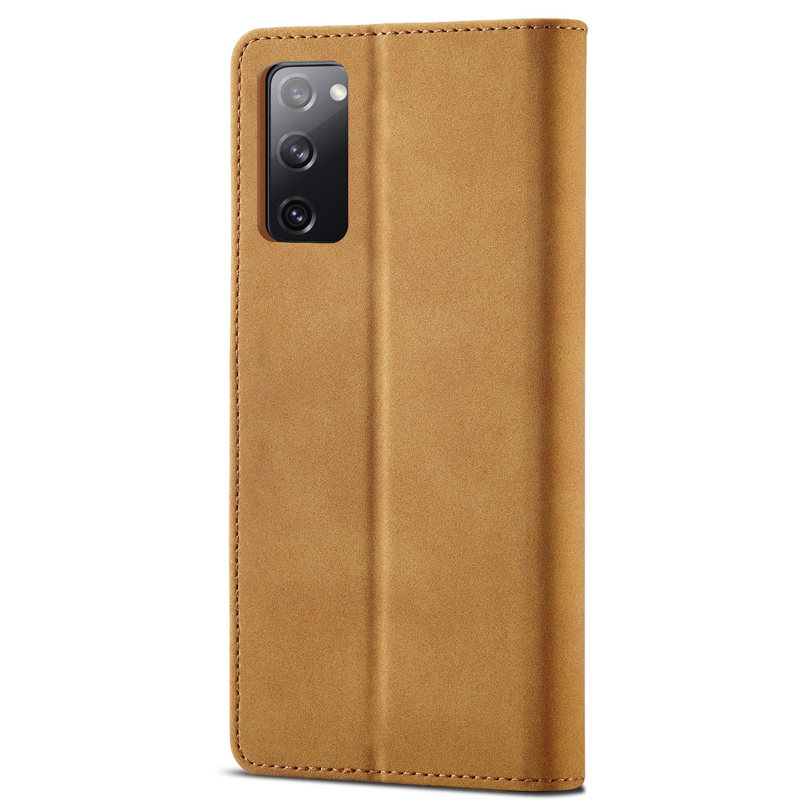 RFID Blocking Anti-scratch Matte Anti-fall PU Leather Stand Wallet Design Phone Case Cover for Samsung Galaxy S20 FE 2022/S20 FE/S20 FE 5G/S20 Lite - Light Brown