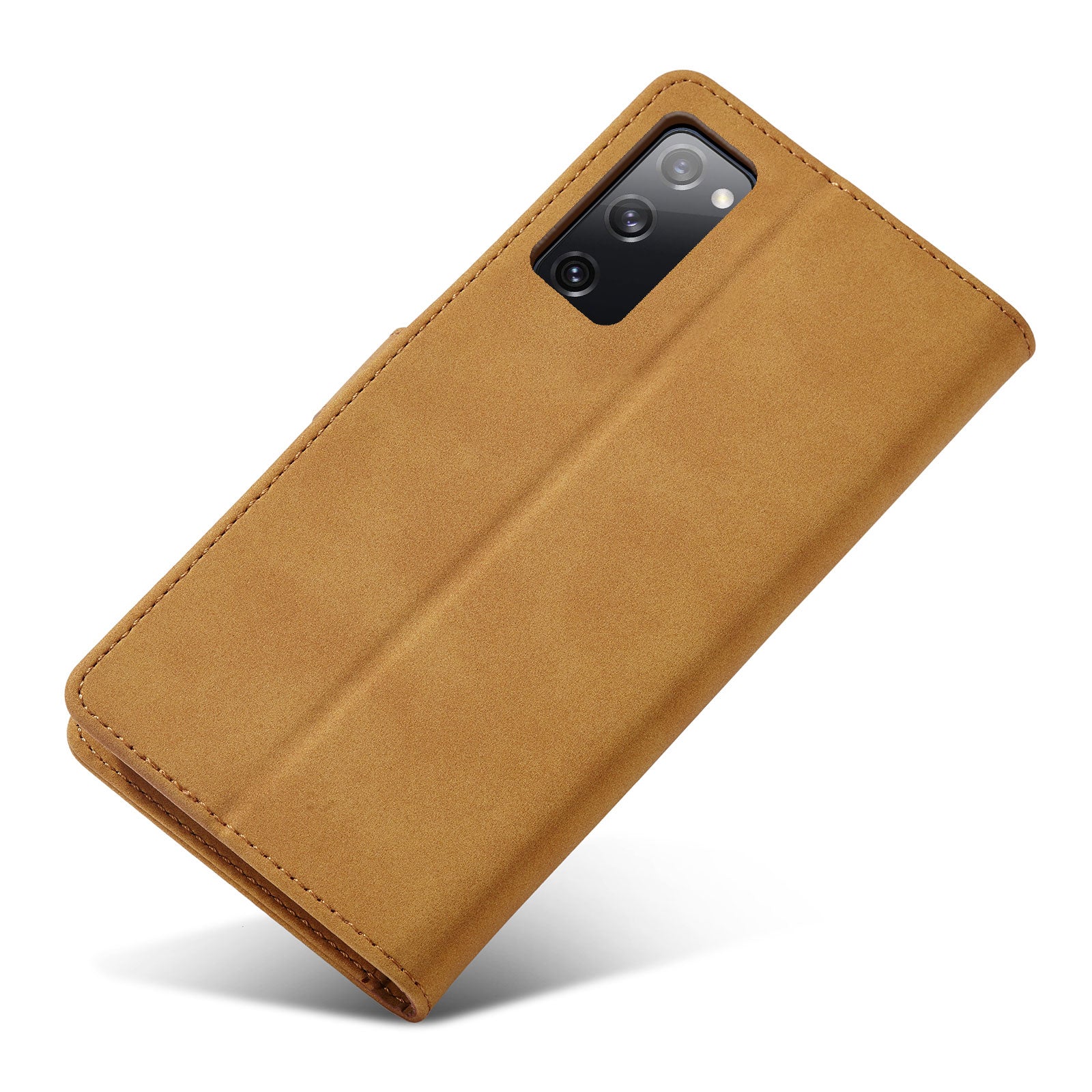 RFID Blocking Anti-scratch Matte Anti-fall PU Leather Stand Wallet Design Phone Case Cover for Samsung Galaxy S20 FE 2022/S20 FE/S20 FE 5G/S20 Lite - Light Brown