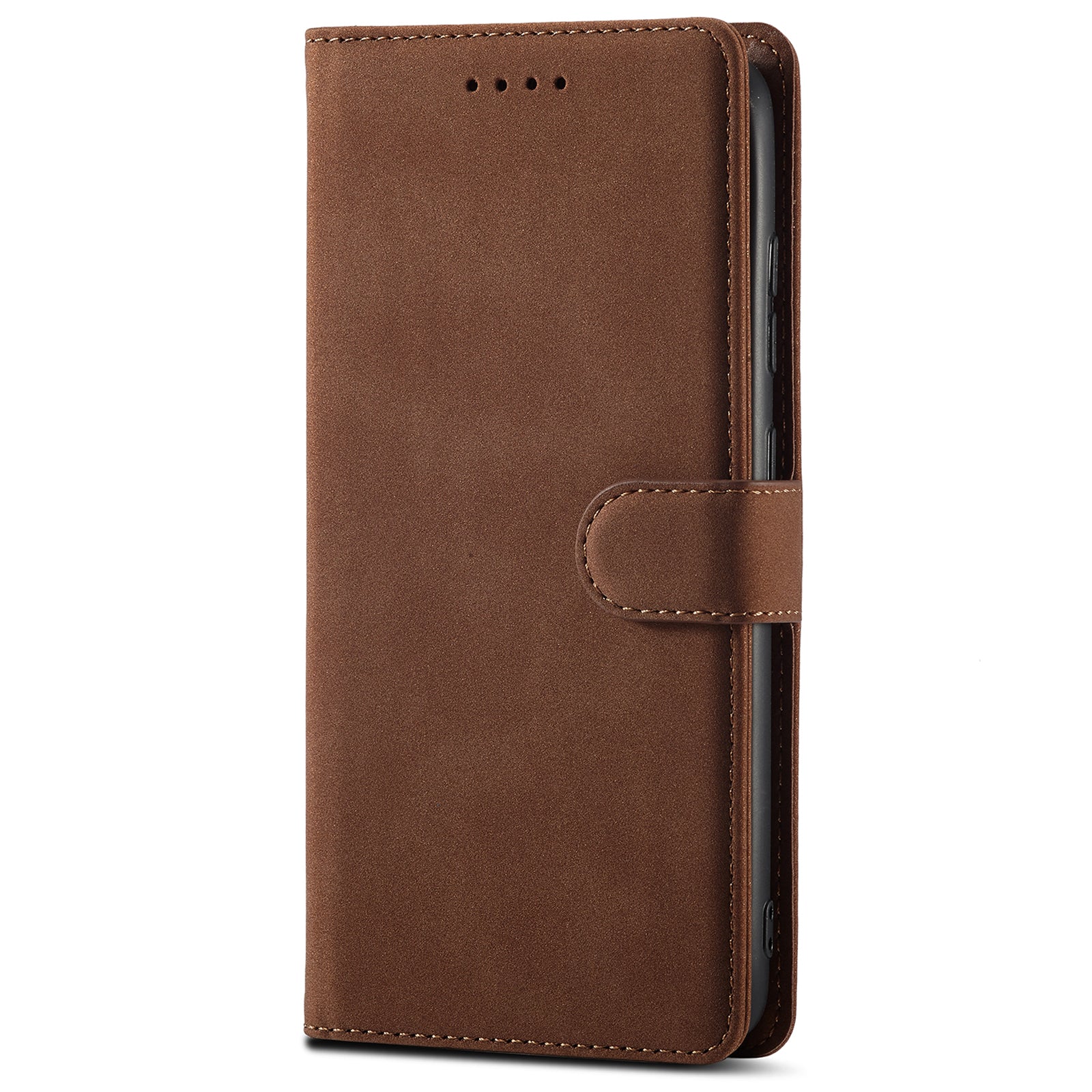 RFID Blocking Anti-scratch Matte Anti-fall PU Leather Stand Wallet Design Phone Case Cover for Samsung Galaxy S20 FE 2022/S20 FE/S20 FE 5G/S20 Lite - Dark Brown