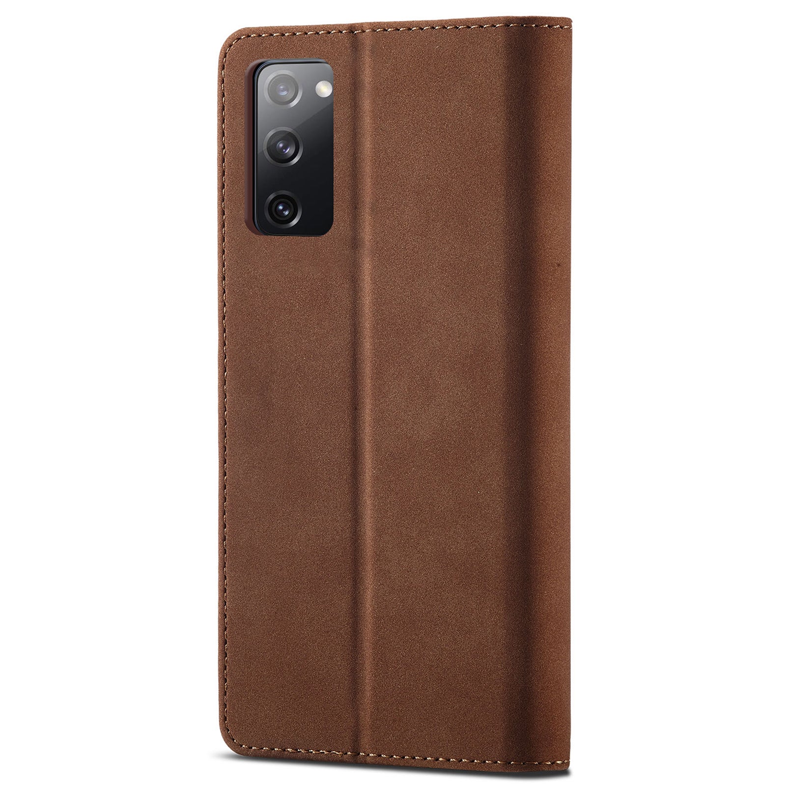 RFID Blocking Anti-scratch Matte Anti-fall PU Leather Stand Wallet Design Phone Case Cover for Samsung Galaxy S20 FE 2022/S20 FE/S20 FE 5G/S20 Lite - Dark Brown