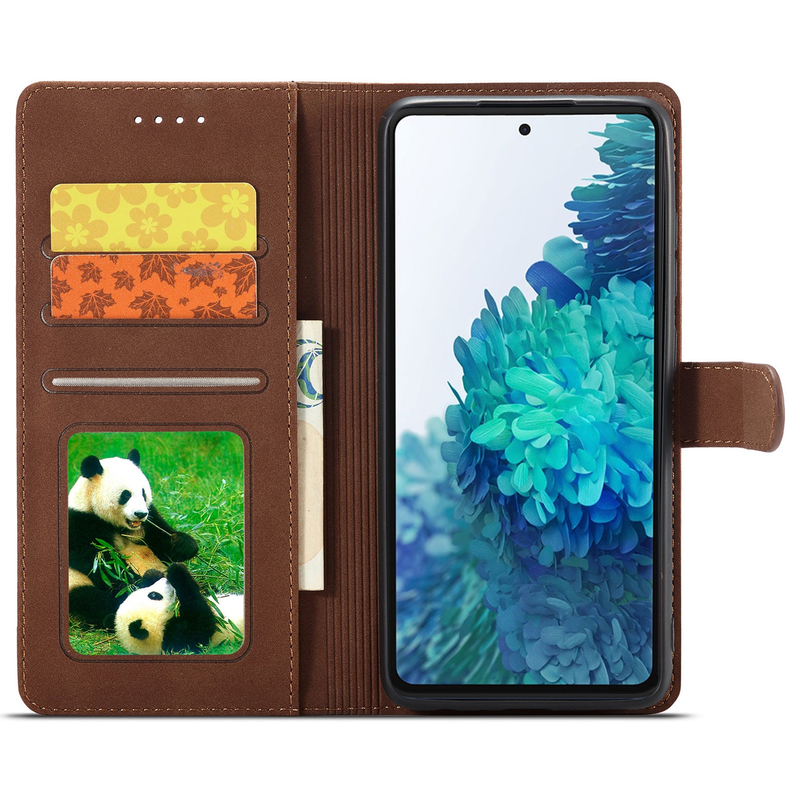 RFID Blocking Anti-scratch Matte Anti-fall PU Leather Stand Wallet Design Phone Case Cover for Samsung Galaxy S20 FE 2022/S20 FE/S20 FE 5G/S20 Lite - Dark Brown