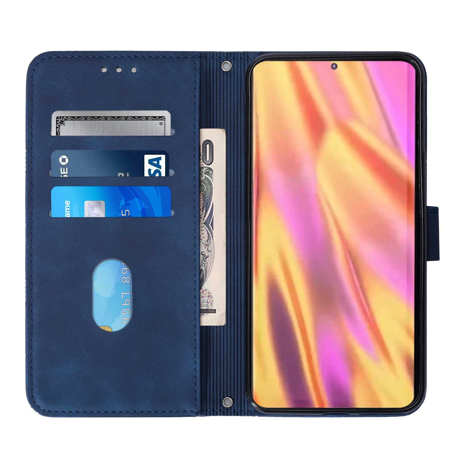 PB2-1 Series Stylish Lines Imprinting Magnetic Clasp Shock-absorption PU Leather + TPU Stand Wallet Phone Cover Case with Shoulder Strap for Samsung Galaxy S20 FE 2022/S20 FE/S20 FE 5G/S20 Lite - Sapphire