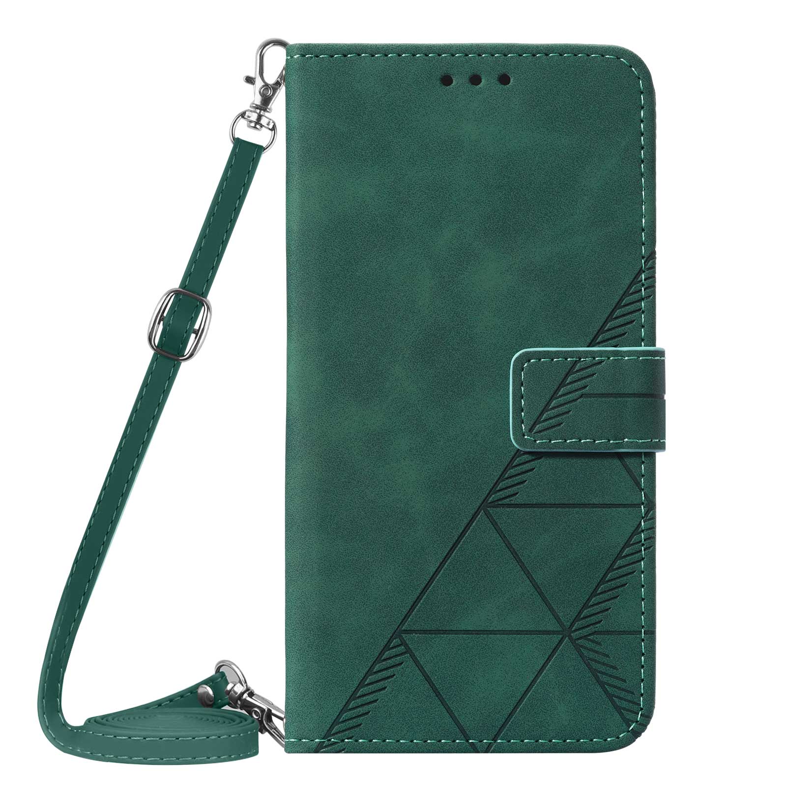 PB2-1 Series Stylish Lines Imprinting Magnetic Clasp Shock-absorption PU Leather + TPU Stand Wallet Phone Cover Case with Shoulder Strap for Samsung Galaxy S20 FE 2022/S20 FE/S20 FE 5G/S20 Lite - Blackish Green