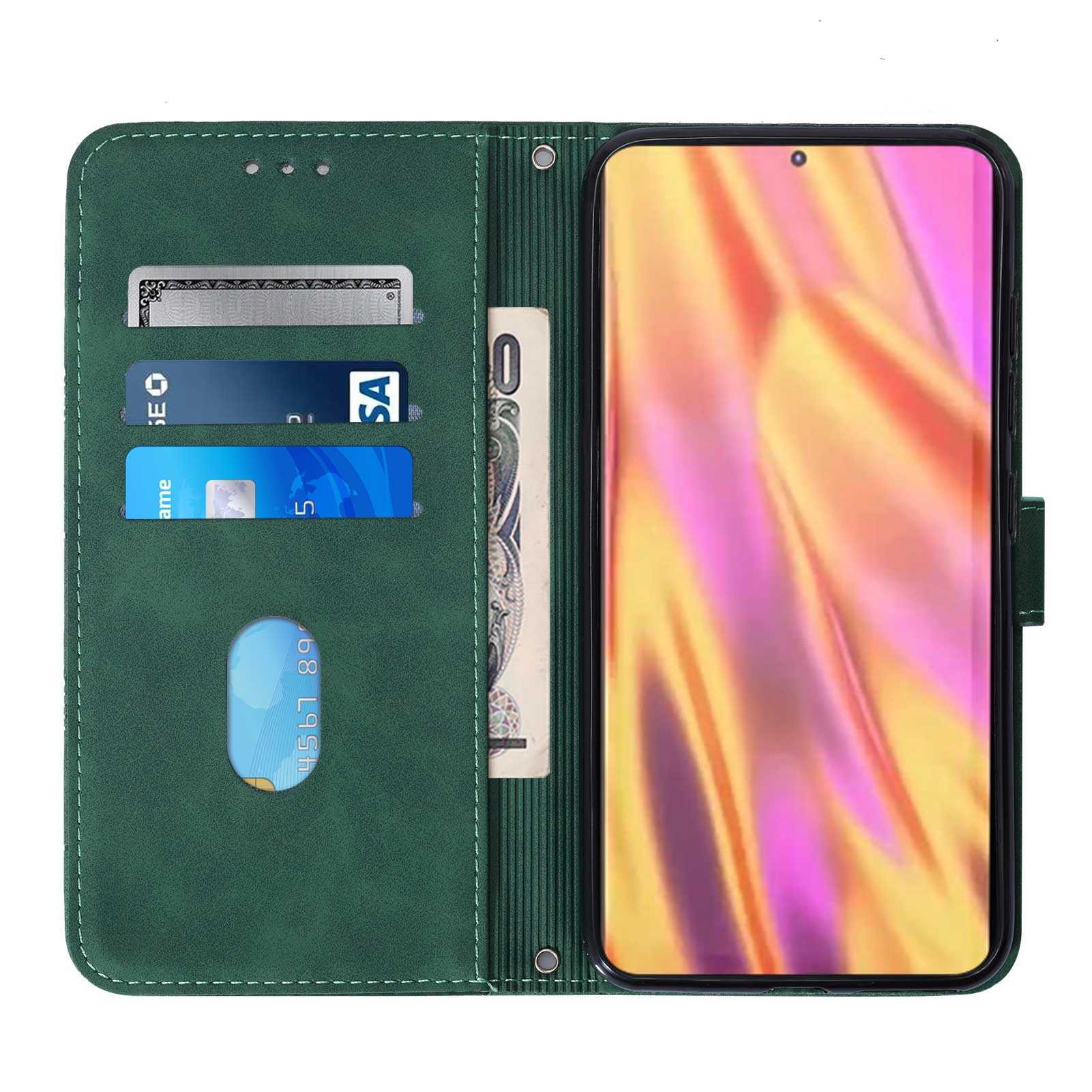 PB2-1 Series Stylish Lines Imprinting Magnetic Clasp Shock-absorption PU Leather + TPU Stand Wallet Phone Cover Case with Shoulder Strap for Samsung Galaxy S20 FE 2022/S20 FE/S20 FE 5G/S20 Lite - Blackish Green