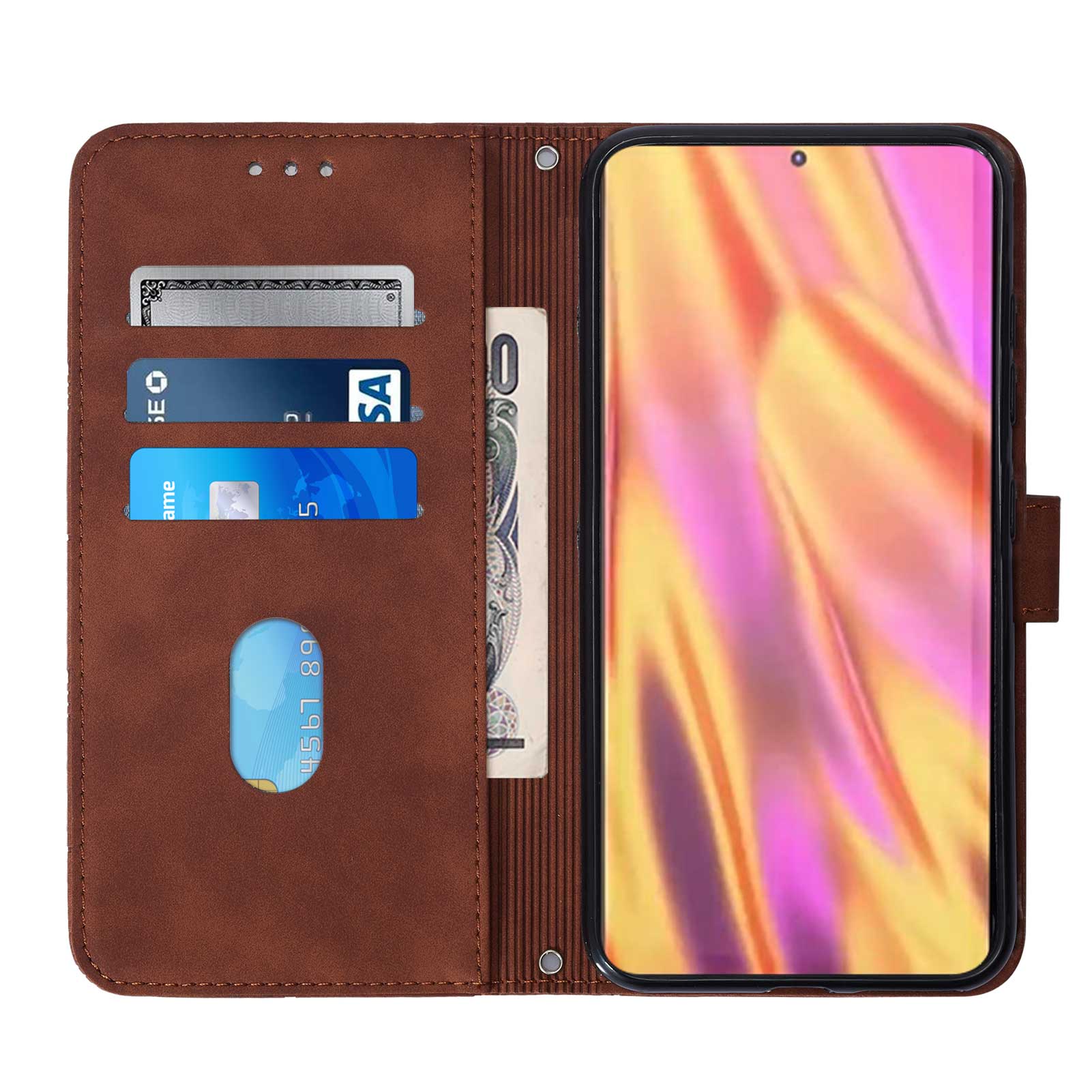 PB2-1 Series Stylish Lines Imprinting Magnetic Clasp Shock-absorption PU Leather + TPU Stand Wallet Phone Cover Case with Shoulder Strap for Samsung Galaxy S20 FE 2022/S20 FE/S20 FE 5G/S20 Lite - Brown