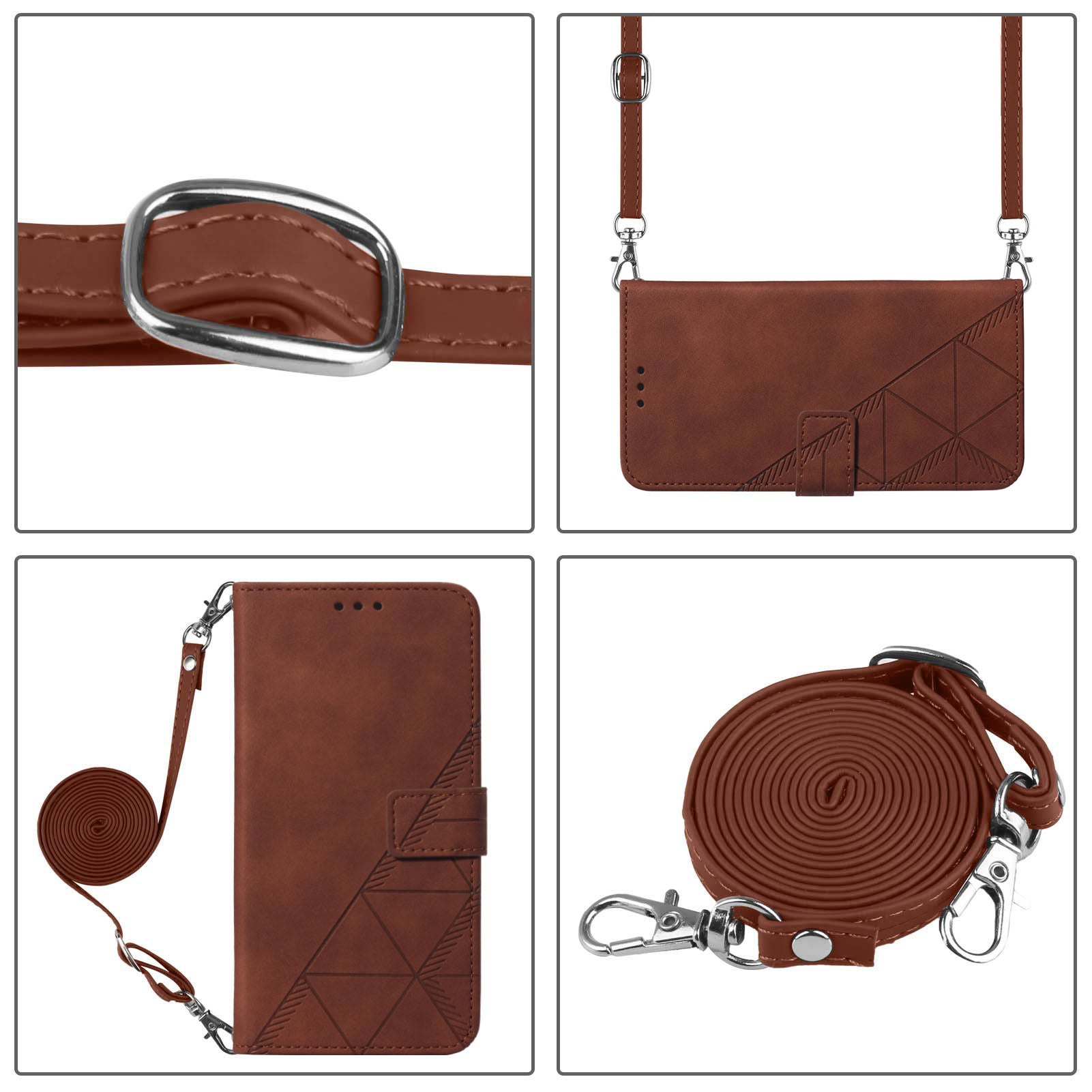 PB2-1 Series Stylish Lines Imprinting Magnetic Clasp Shock-absorption PU Leather + TPU Stand Wallet Phone Cover Case with Shoulder Strap for Samsung Galaxy S20 FE 2022/S20 FE/S20 FE 5G/S20 Lite - Brown