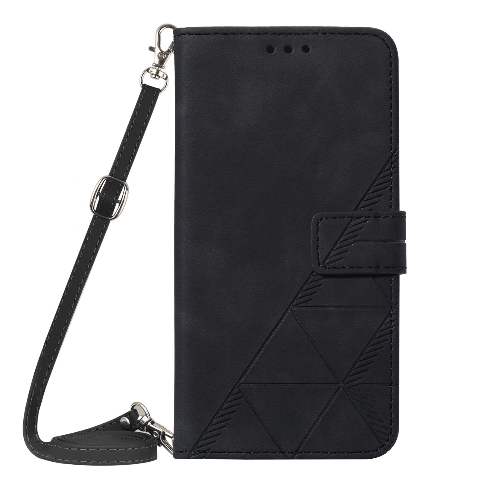 PB2-1 Series Stylish Lines Imprinting Magnetic Clasp Shock-absorption PU Leather + TPU Stand Wallet Phone Cover Case with Shoulder Strap for Samsung Galaxy S20 FE 2022/S20 FE/S20 FE 5G/S20 Lite - Black