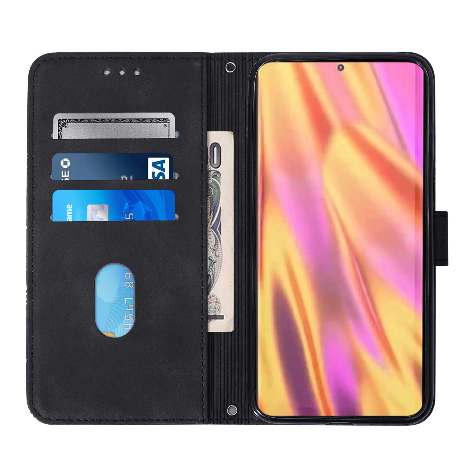 PB2-1 Series Stylish Lines Imprinting Magnetic Clasp Shock-absorption PU Leather + TPU Stand Wallet Phone Cover Case with Shoulder Strap for Samsung Galaxy S20 FE 2022/S20 FE/S20 FE 5G/S20 Lite - Black