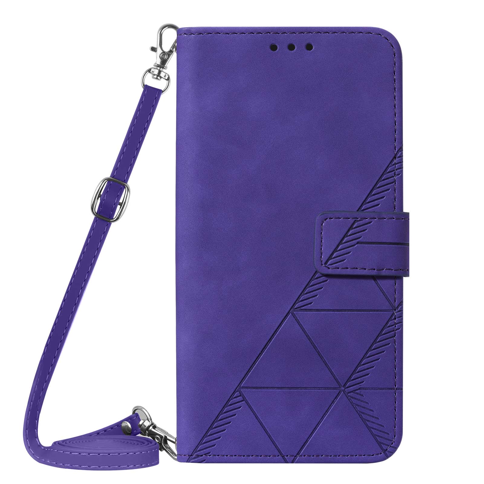 PB2-1 Series Stylish Lines Imprinting Magnetic Clasp Shock-absorption PU Leather + TPU Stand Wallet Phone Cover Case with Shoulder Strap for Samsung Galaxy S20 FE 2022/S20 FE/S20 FE 5G/S20 Lite - Purple