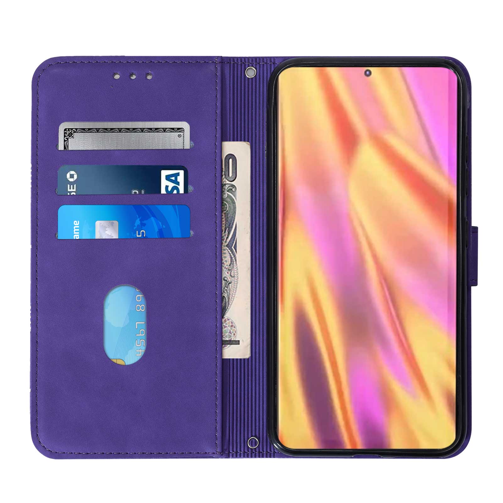 PB2-1 Series Stylish Lines Imprinting Magnetic Clasp Shock-absorption PU Leather + TPU Stand Wallet Phone Cover Case with Shoulder Strap for Samsung Galaxy S20 FE 2022/S20 FE/S20 FE 5G/S20 Lite - Purple