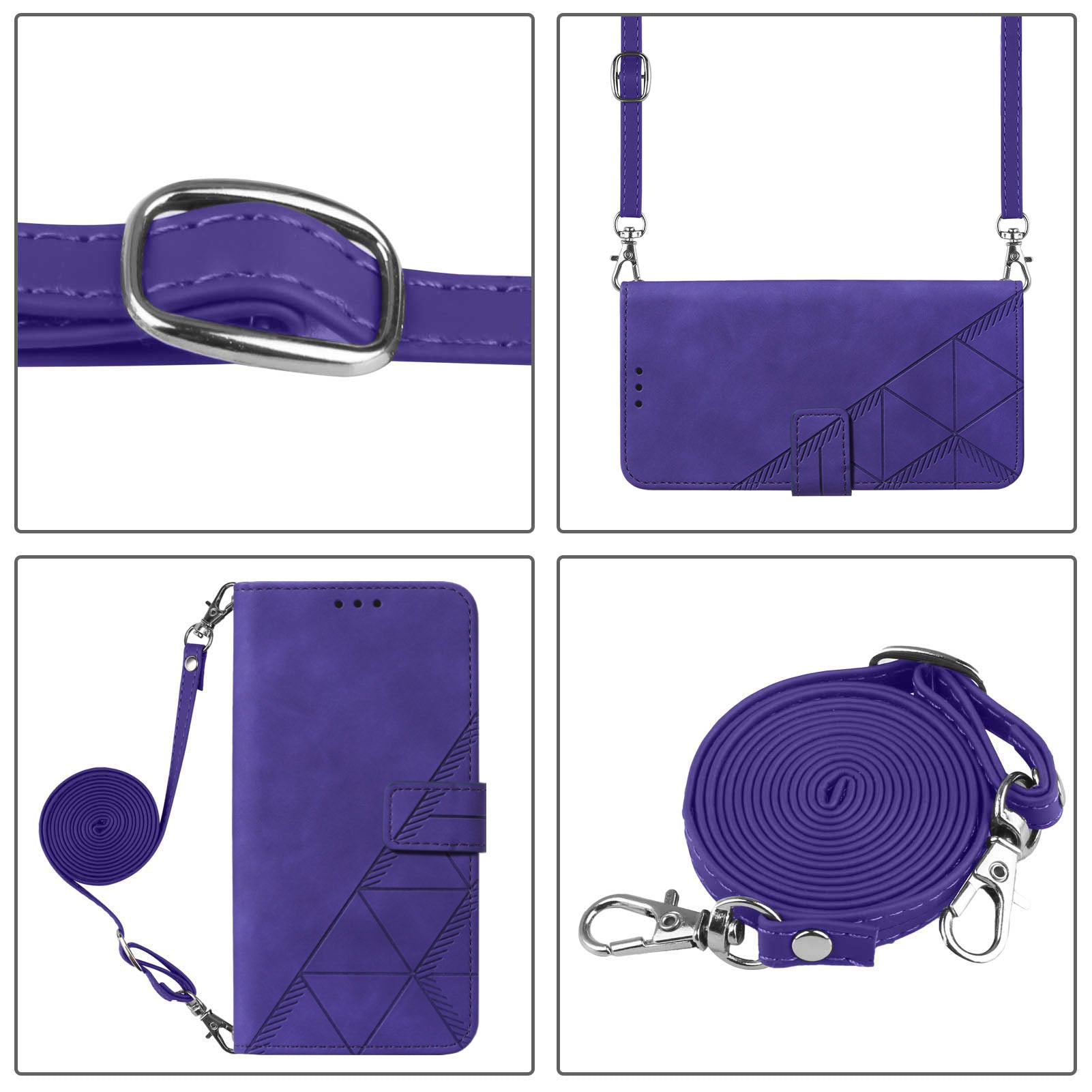 PB2-1 Series Stylish Lines Imprinting Magnetic Clasp Shock-absorption PU Leather + TPU Stand Wallet Phone Cover Case with Shoulder Strap for Samsung Galaxy S20 FE 2022/S20 FE/S20 FE 5G/S20 Lite - Purple