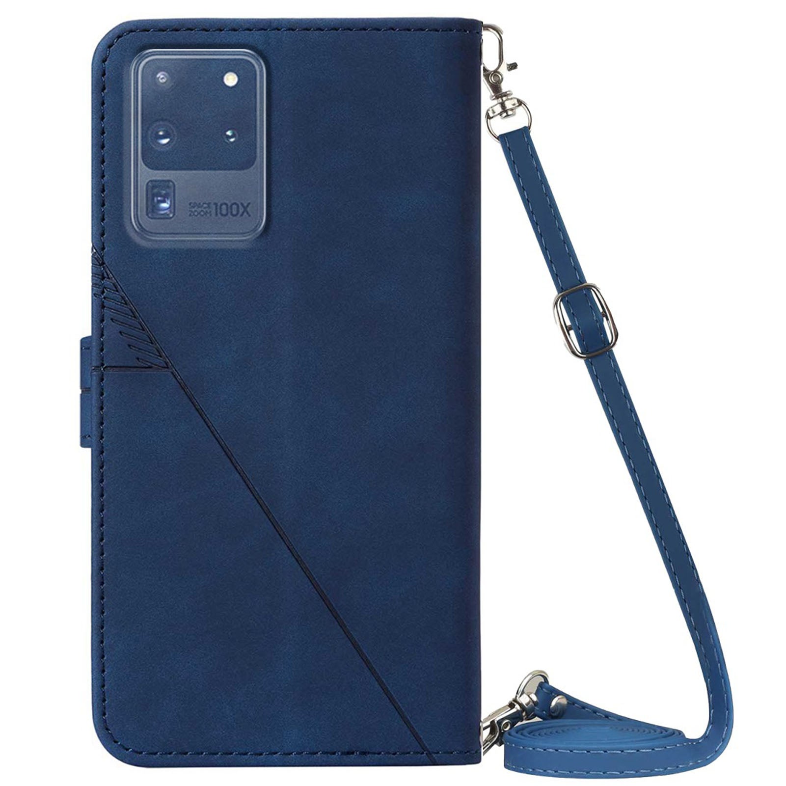 PB2-1 Series Fashionable PU Leather Supporting Stand Wallet Phone Cover Mobile Phone Case with Shoulder Strap for Samsung Galaxy S20 Ultra - Sapphire